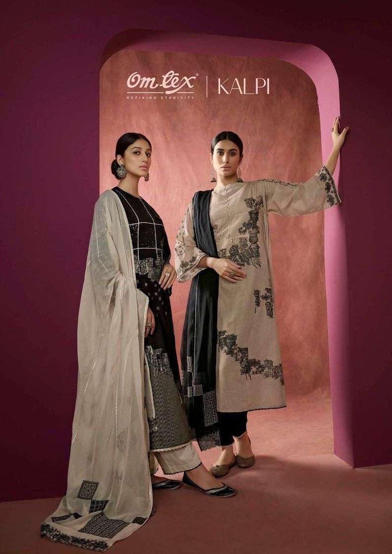 omtex kalpi series 1621 ab linen cotton print with handwork suit 