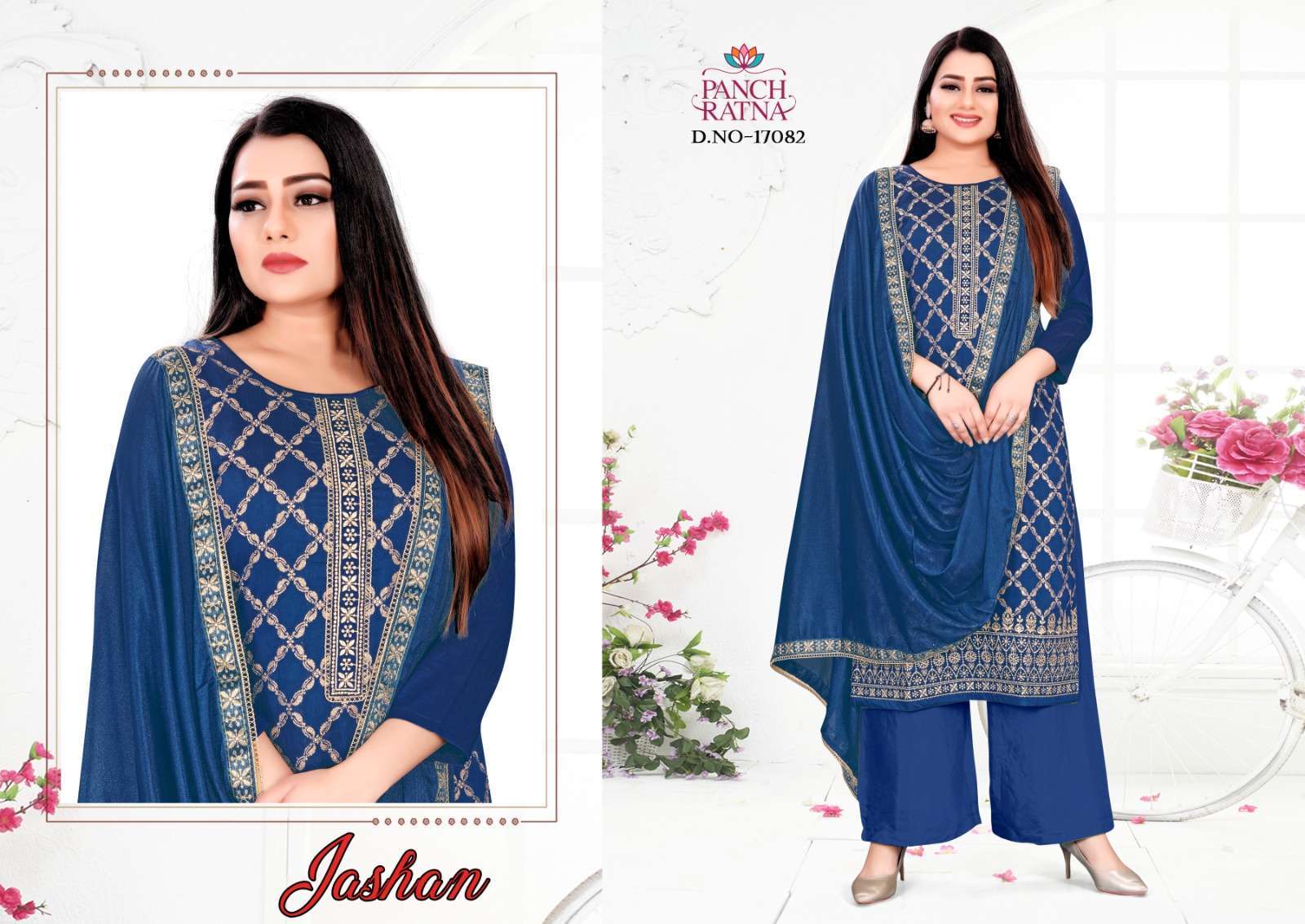 panch ratna jashan series 17081-17084 muslin dola jacquard silk suit 