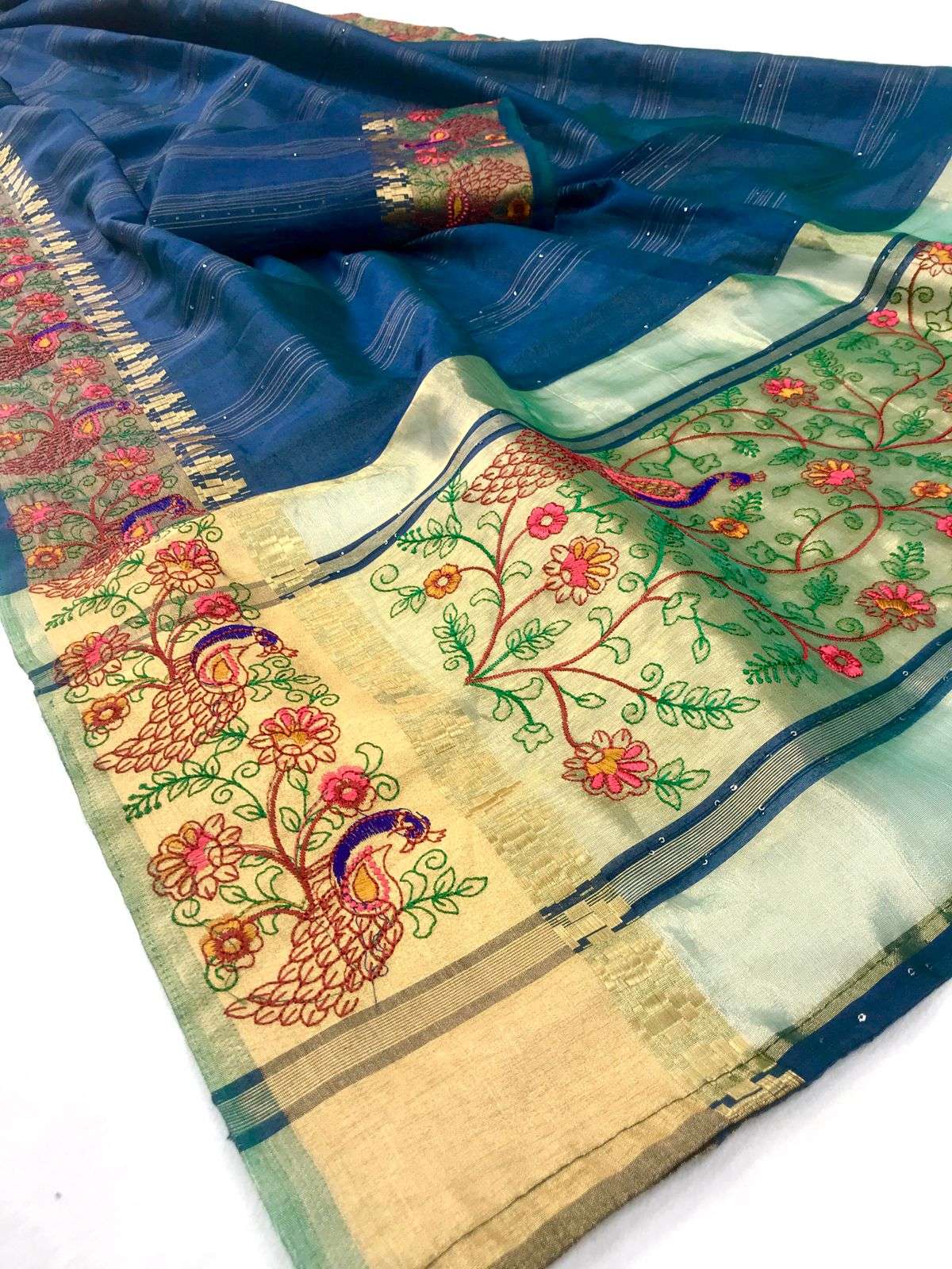 peacock designer tussar silk saree 