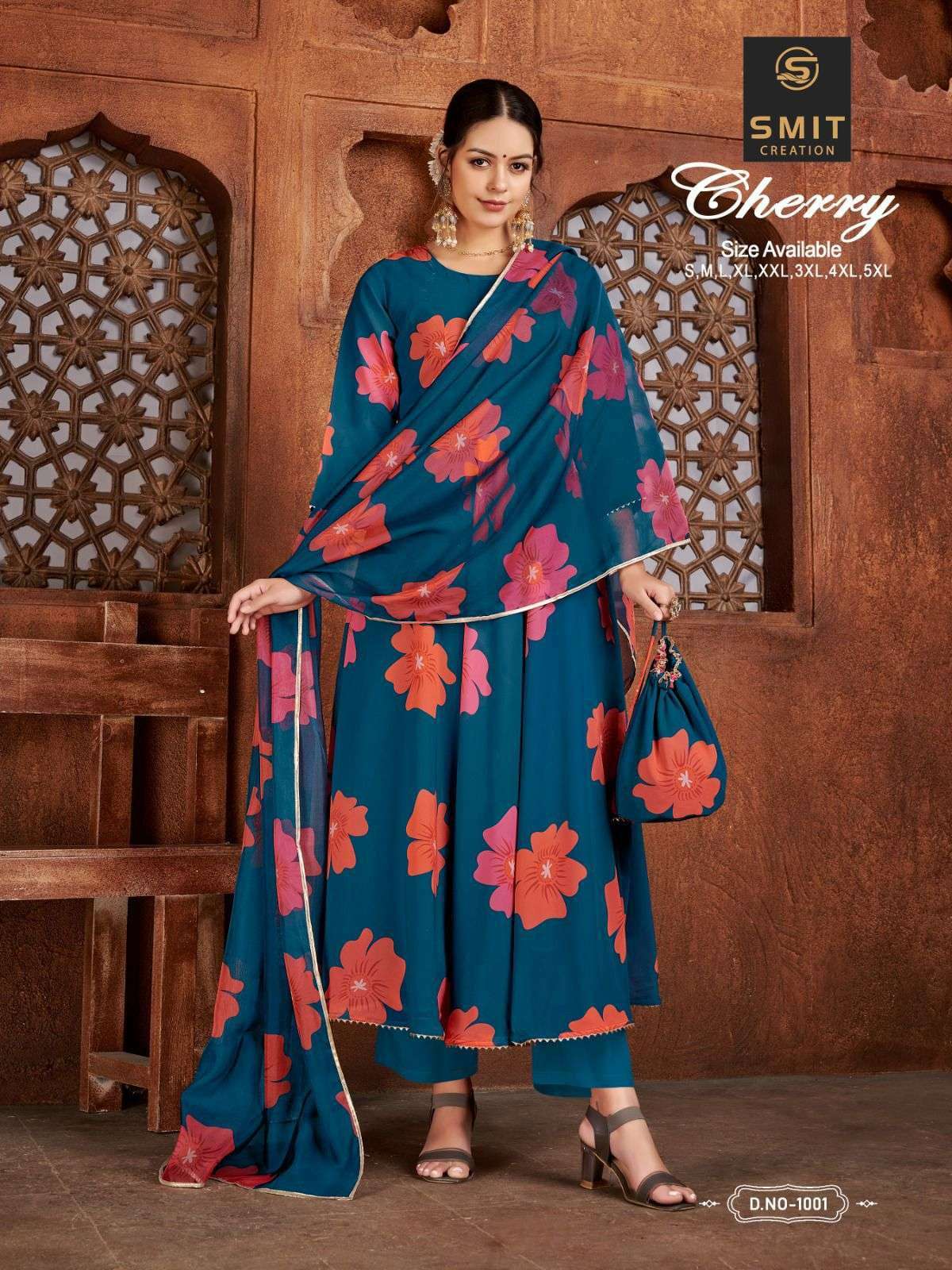 poonam cherry series 1001-1006 pure georgette gown with dupatta 