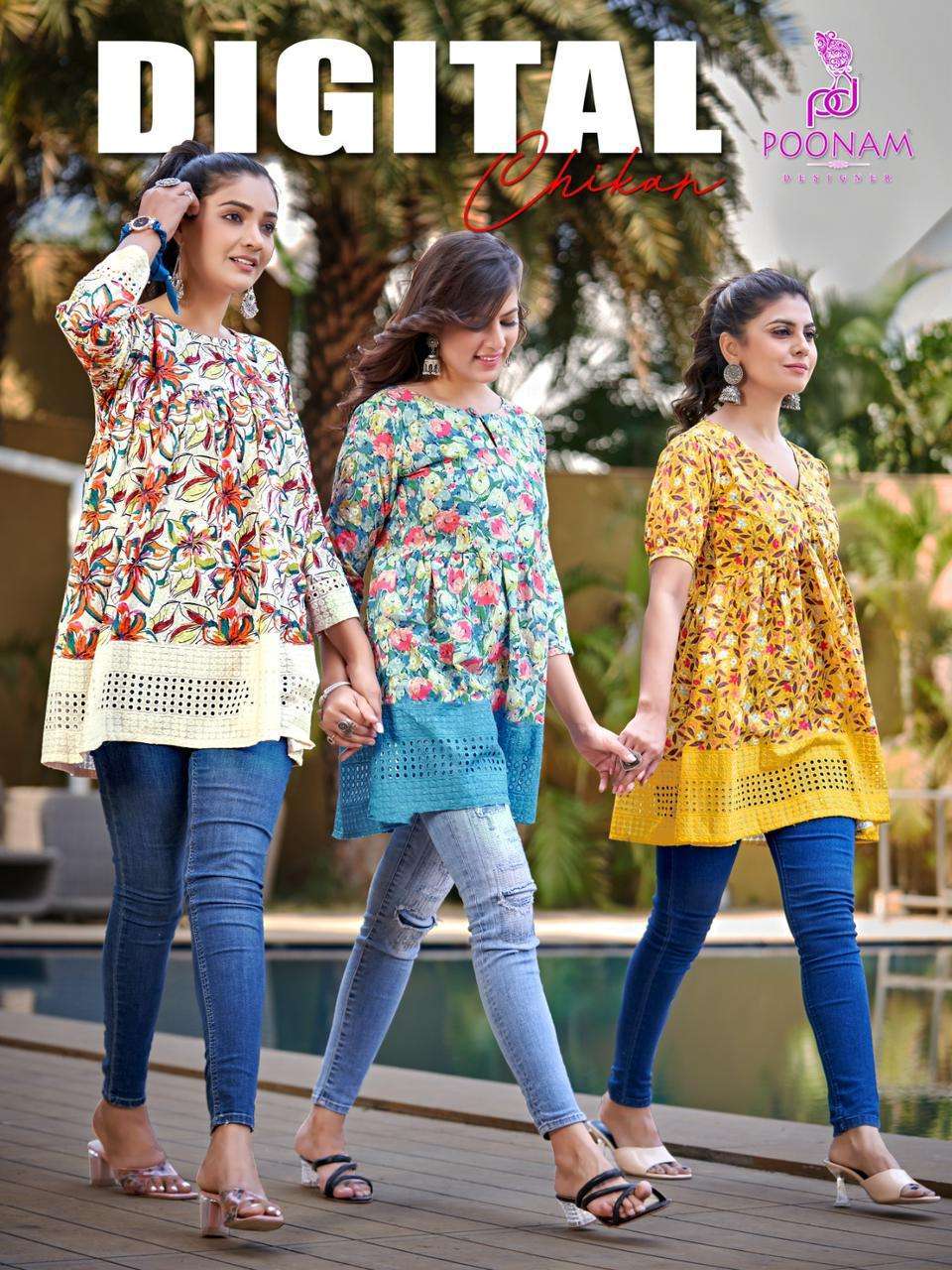 poonam digital chikan series 1001-1008 pure cotton kurti 