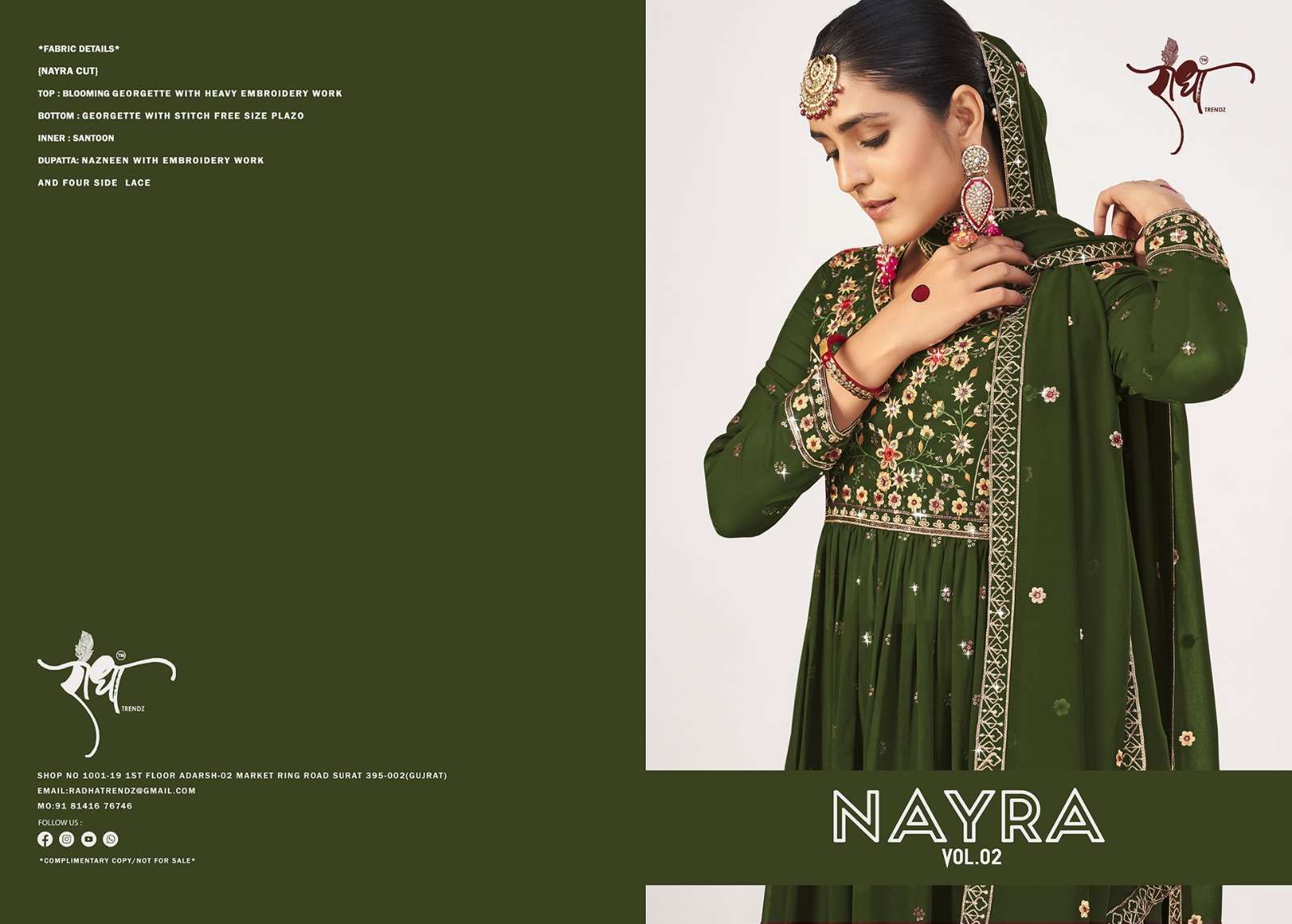 radha trendz nayra vol 2 series 1043 georgette embroidery suit 