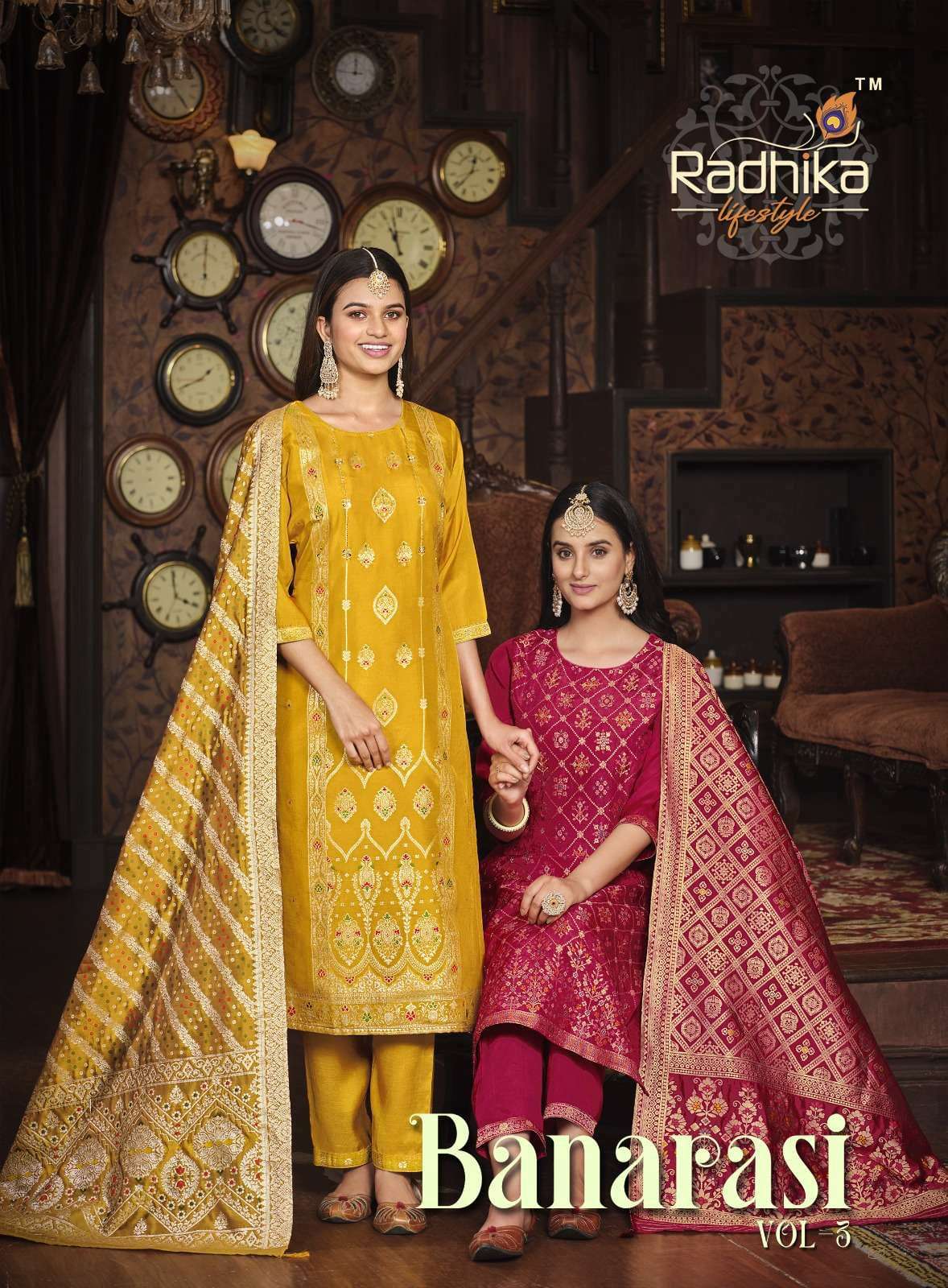 radhika lifestyle banarasi vol 3 series 3001-3006 pure dola silk readymade suit 