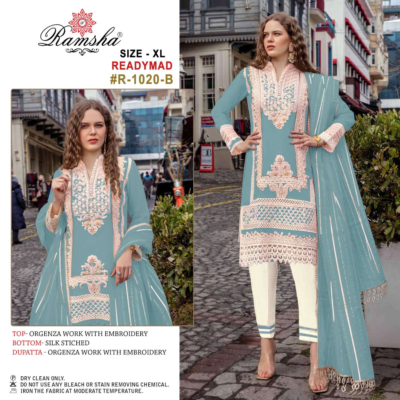 ramsha R-1020 designer organza work suit 