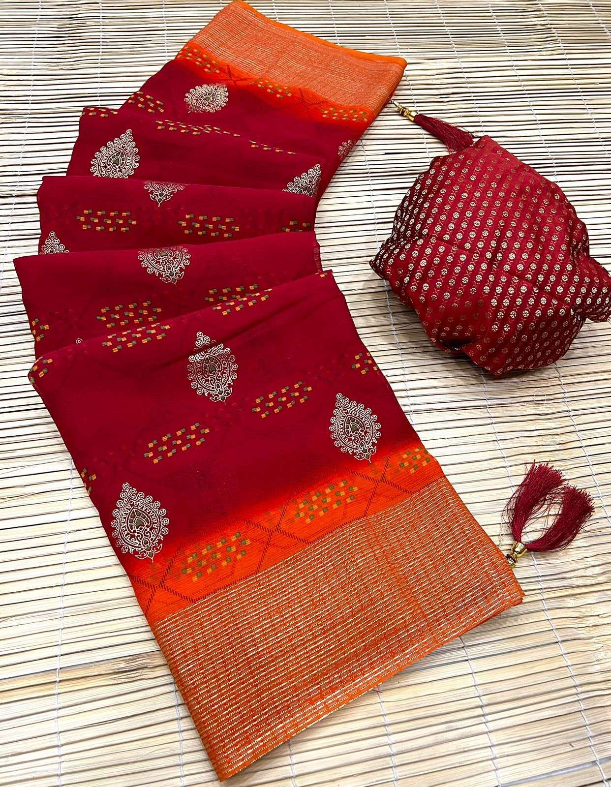 rupali designer georgette bandhani two tone color saree 