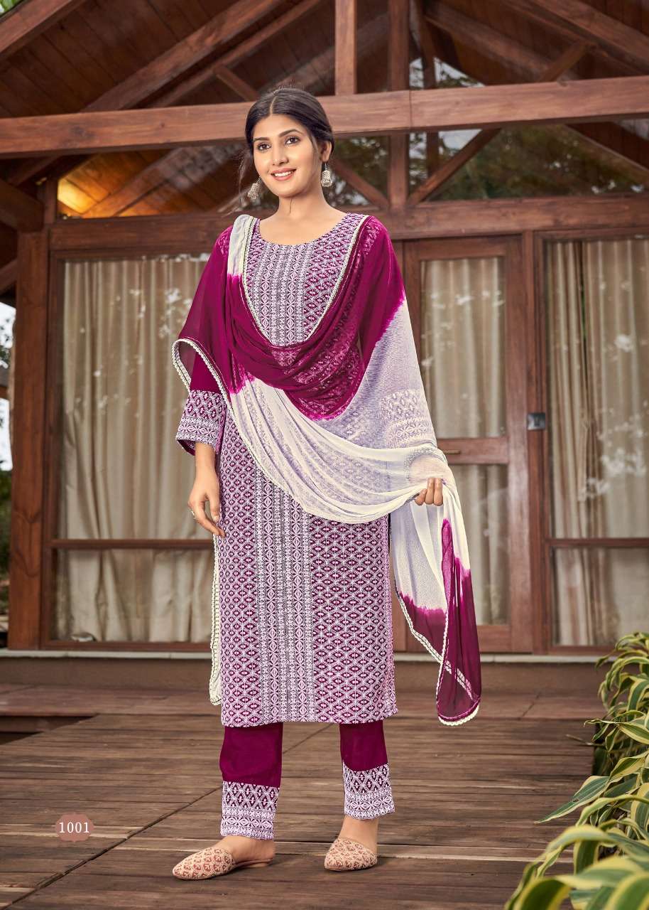 schiffli vol 2 designer rayon readymade suit 