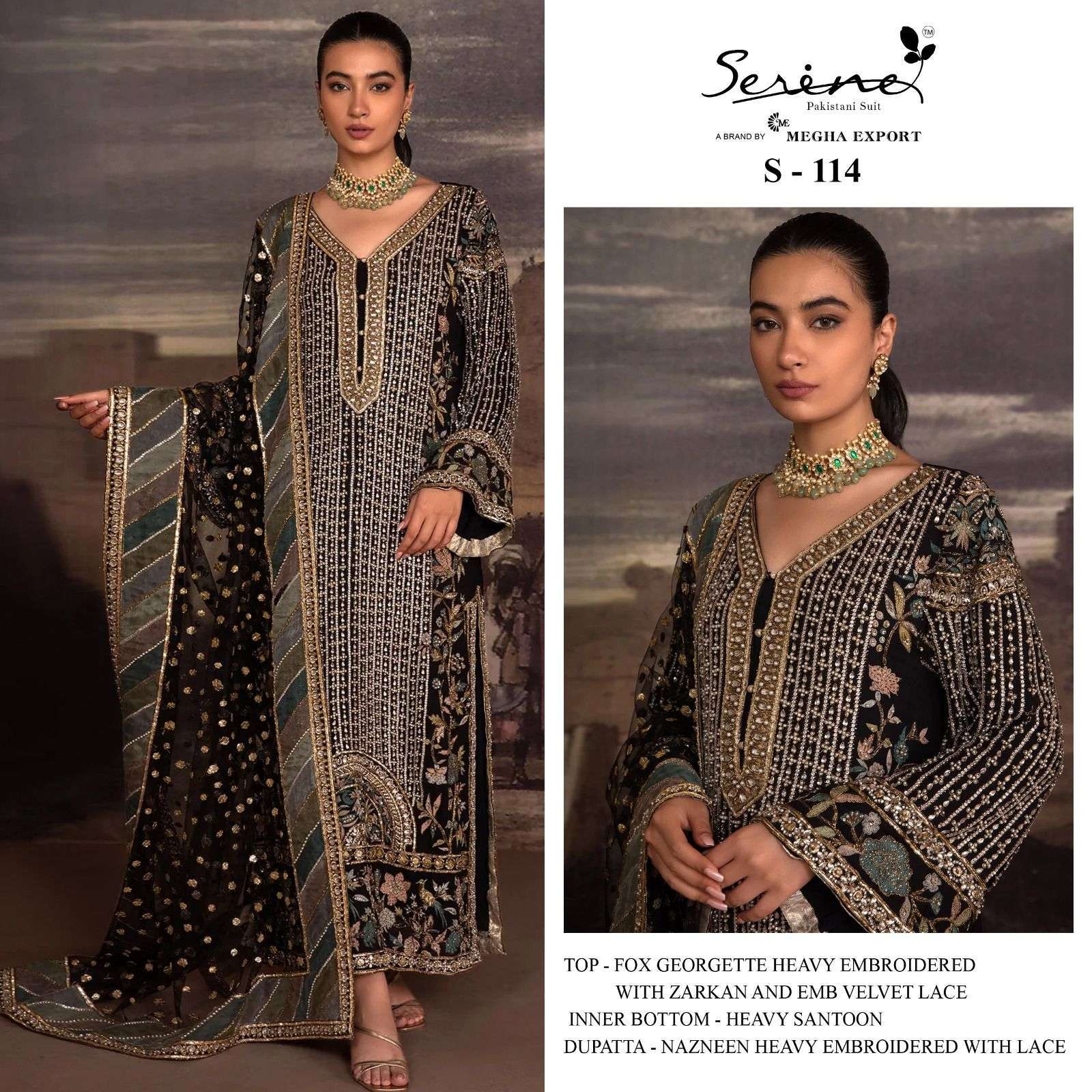 serine S-114 faux georgette embroidered with zarkan suit 