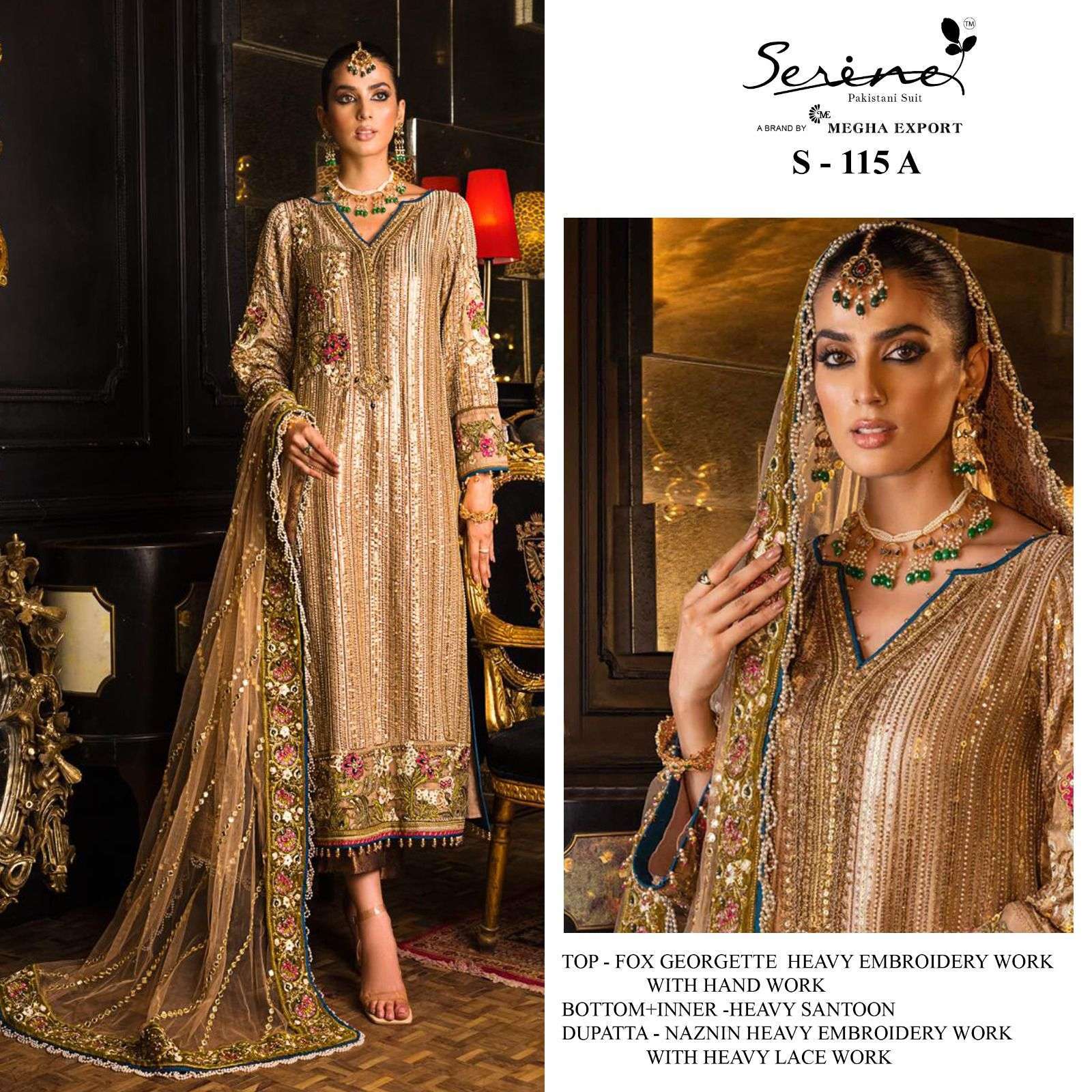 serine S-115 faux georgette embroidered suit 