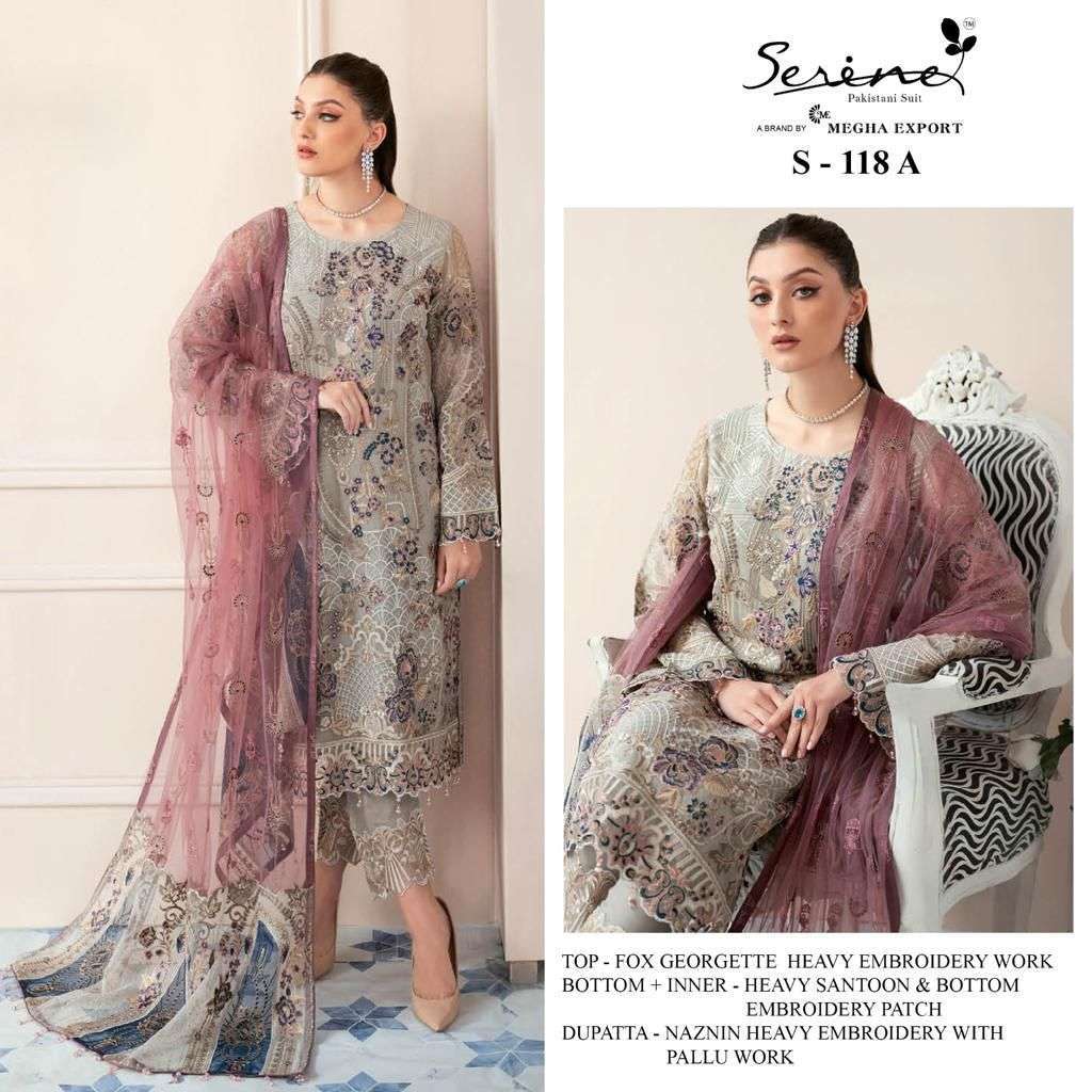 serine S-118 faux georgette embroidered suit 
