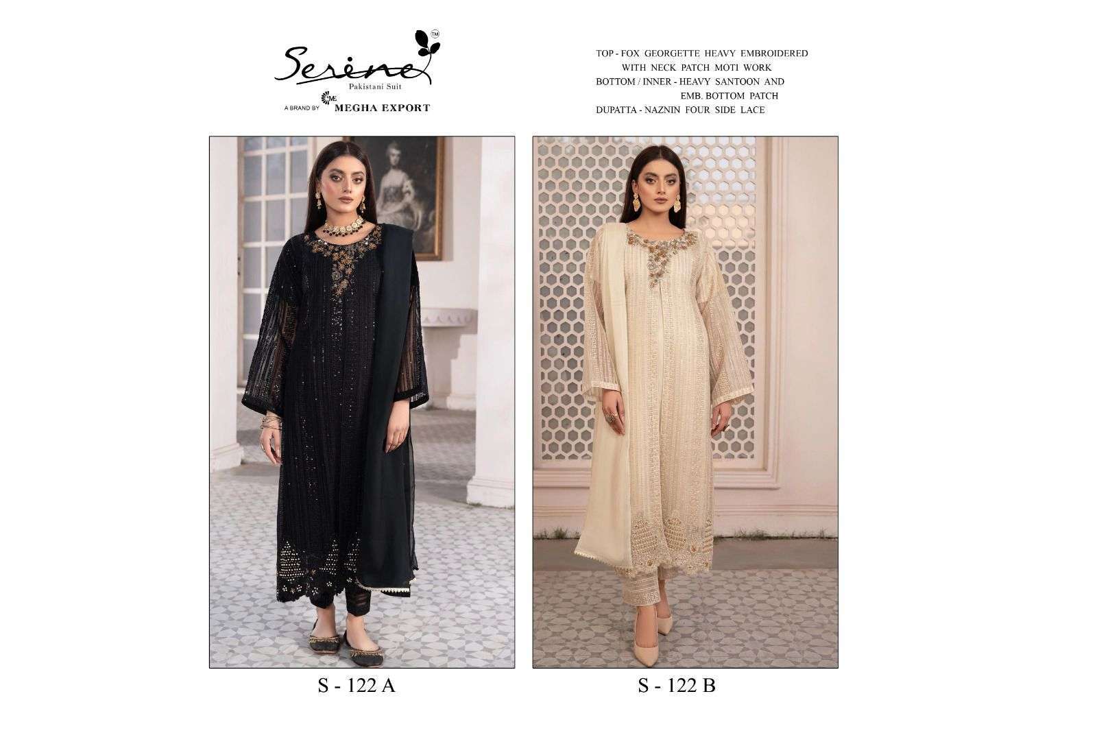 serine s 122 ab faux georgette pakistani dresses white and black