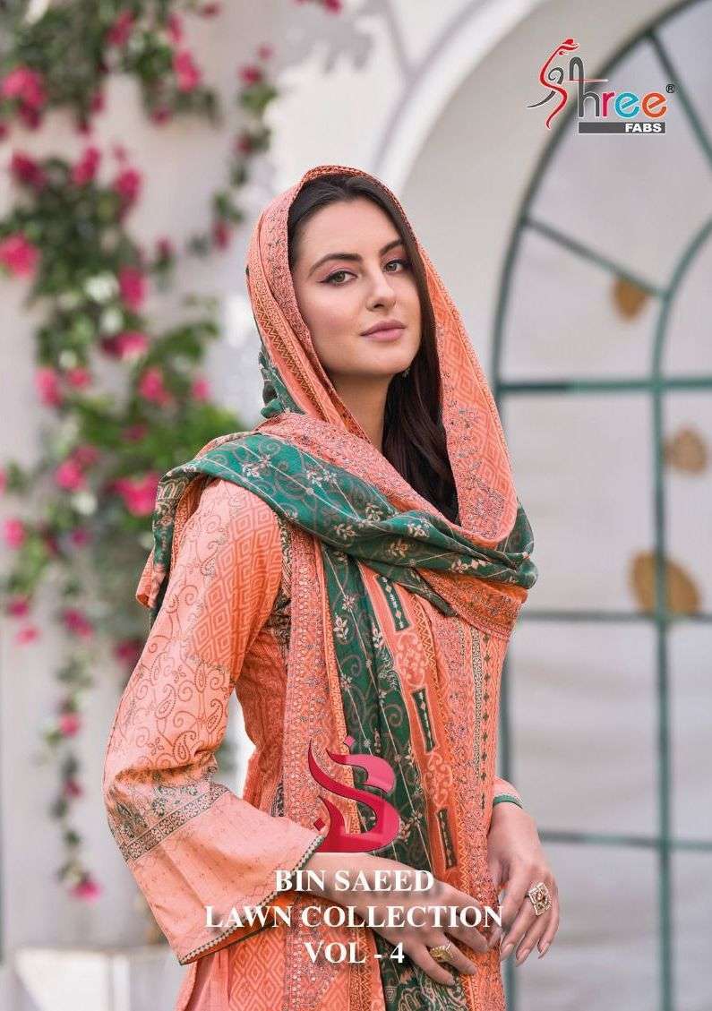 shree fabs bin saeed lawn collection vol 4 series 4001-4006 pure lawn suit 