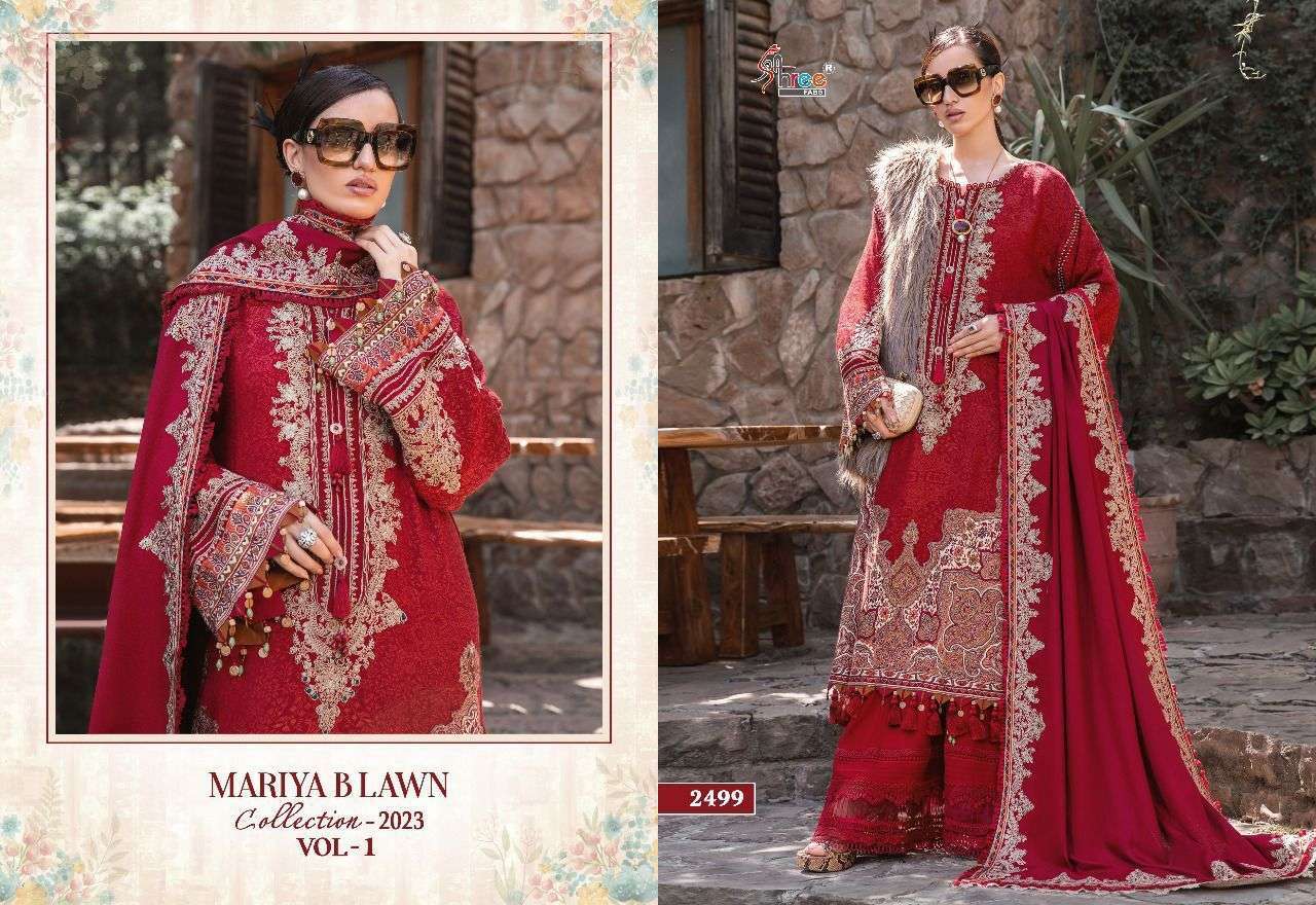 shree fabs mariya b.lawn collection 2023 vol 1 D NO 2499 pure cotton suit 