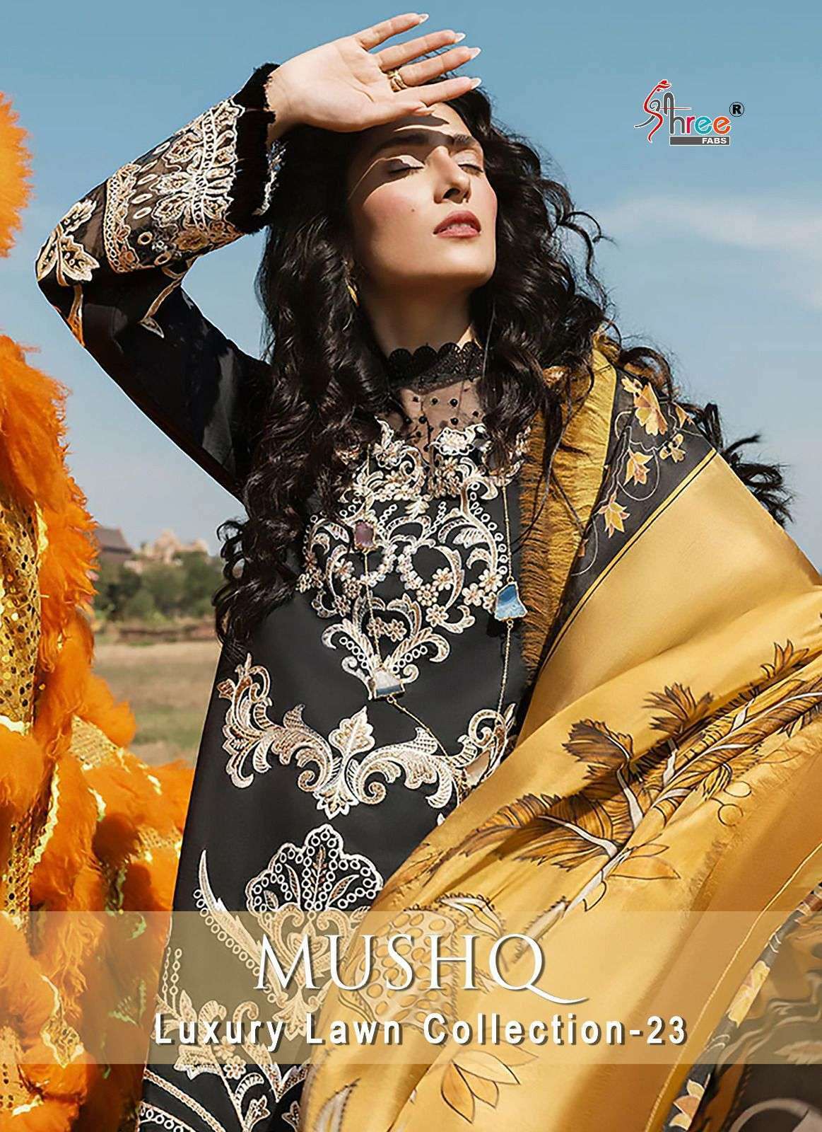 shree fabs mushq luxury lawn collection 2023 series 2590-2595 pure cotton suit 