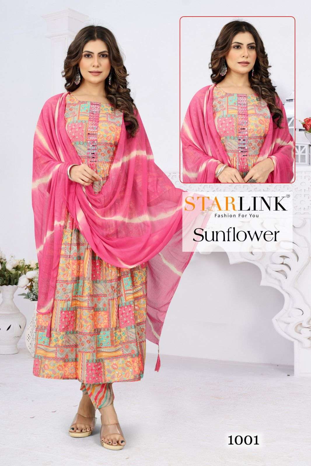 starlink sunflower series 1001-1014 viscose chanderi silk readymade suit 