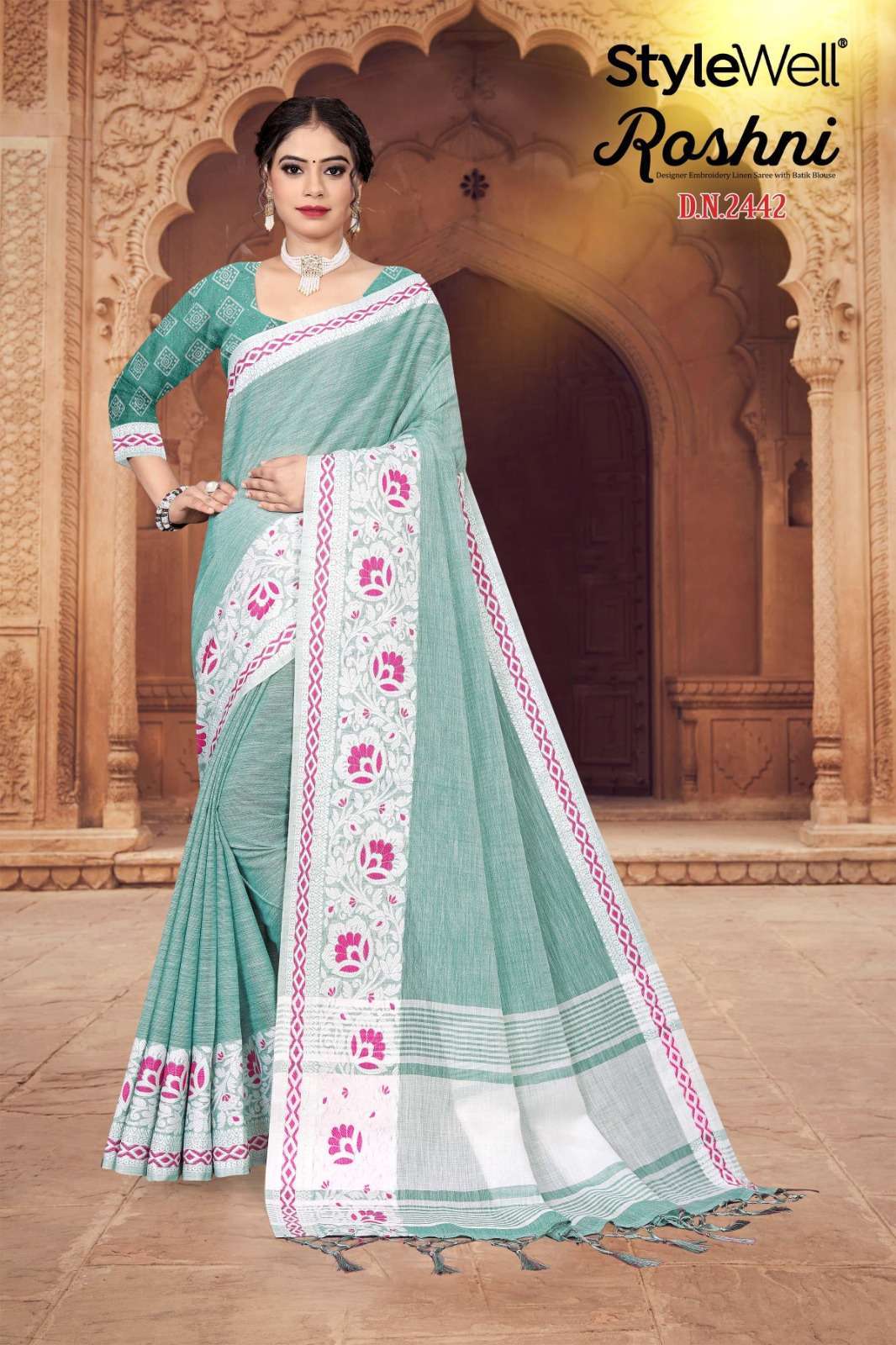 stylewell roshni series 2440-2447 Lucknowi Linen Saree