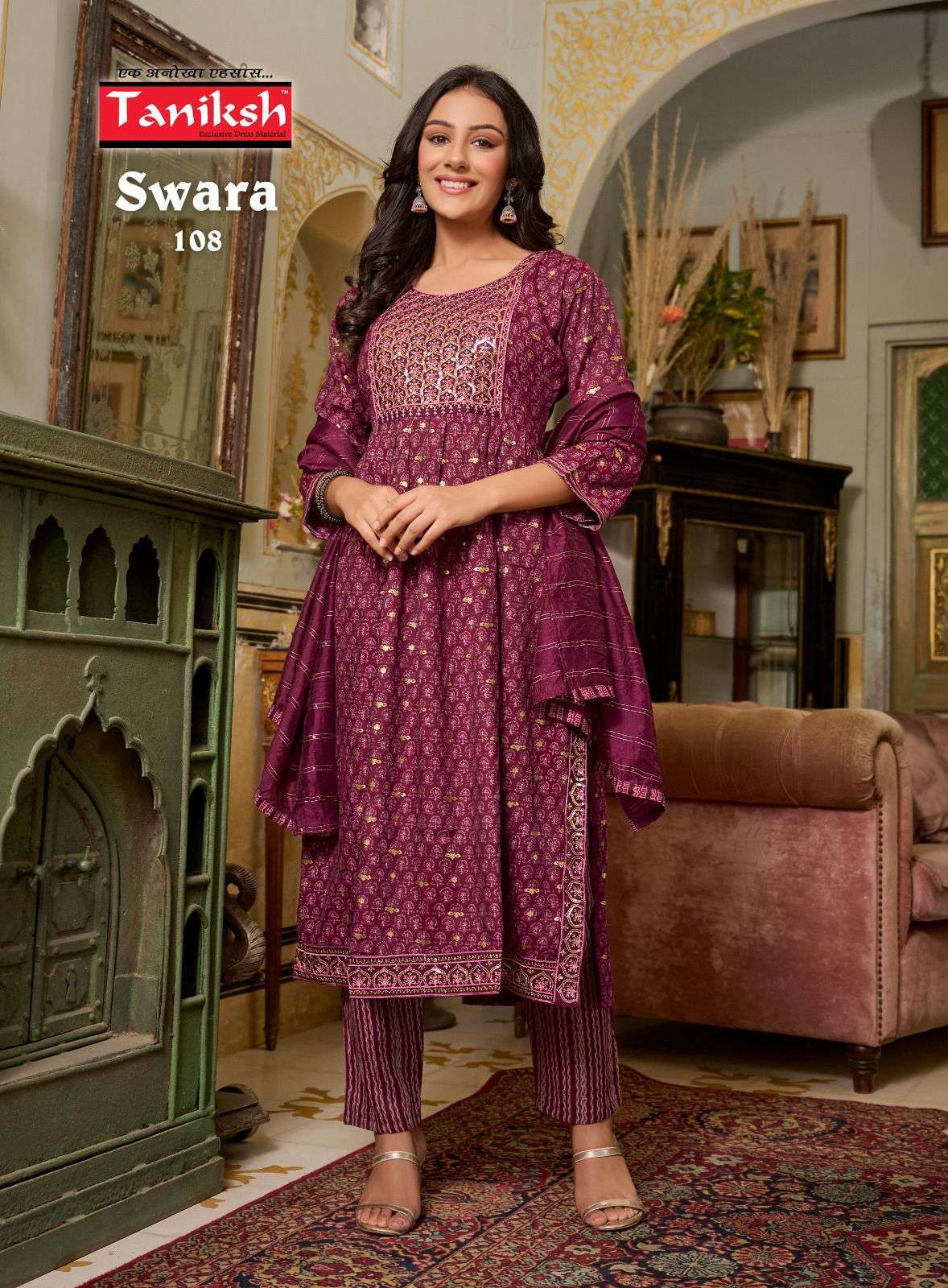 taniksh swara series 101-108 rayon print readymade suit 