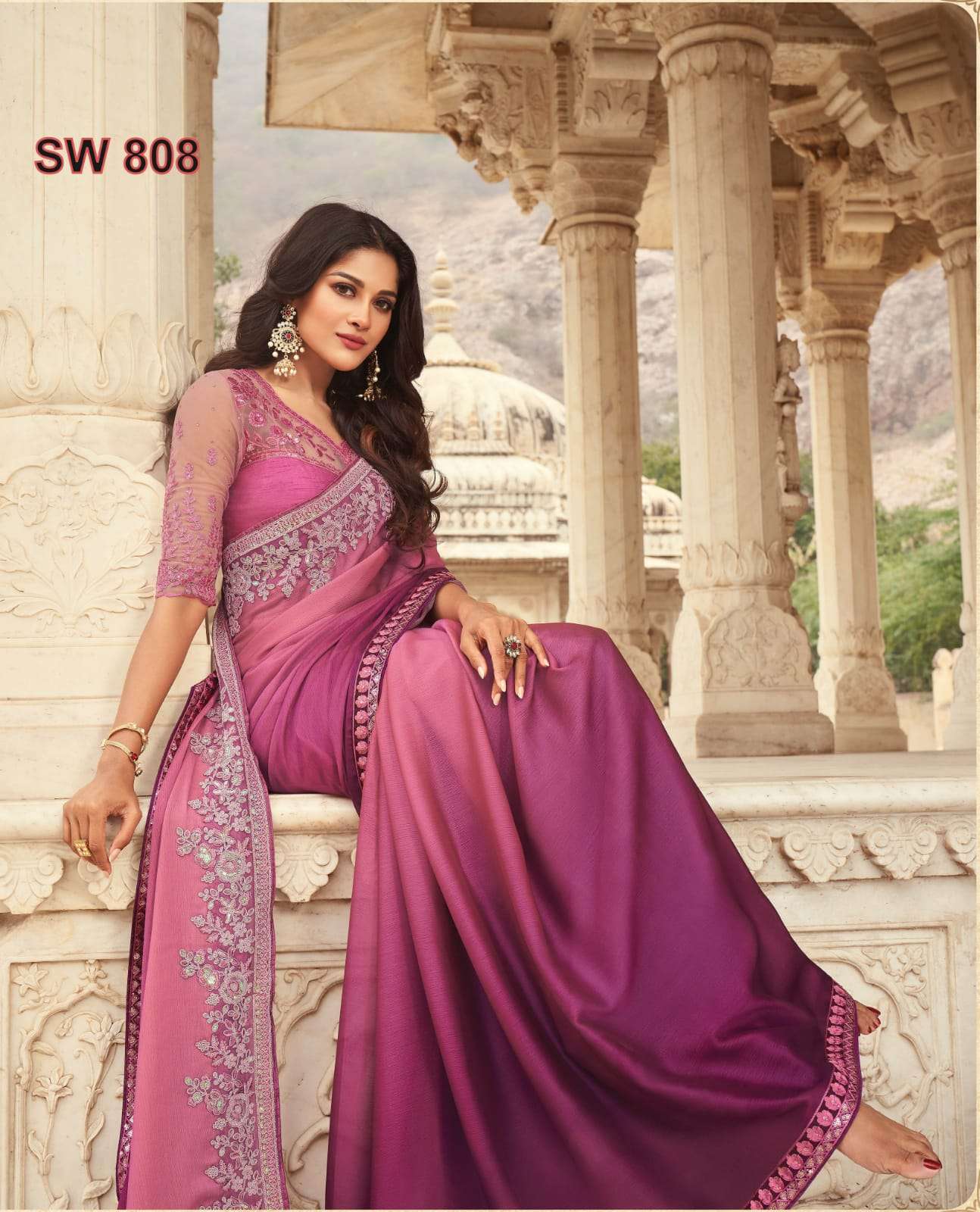 tfh sandalwood hits 2 designer fancy silk saree