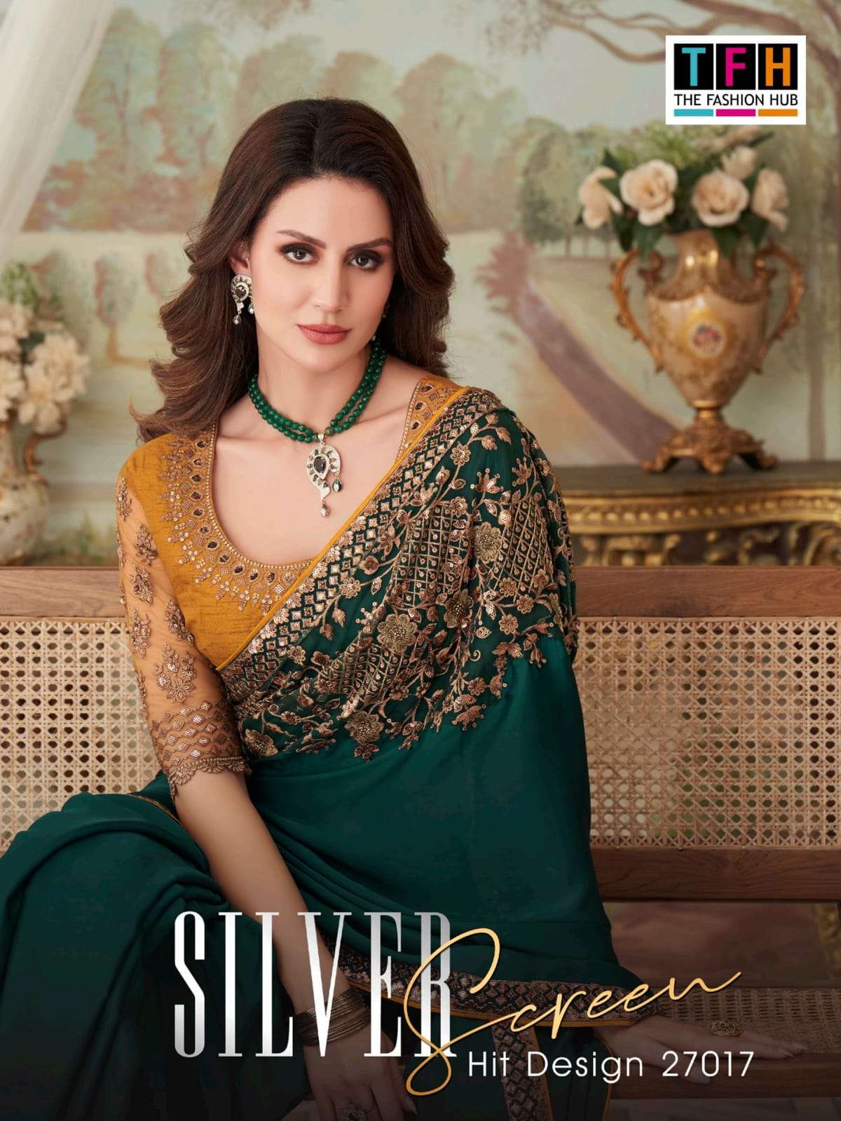tfh silver screen hit design 27017 designer milano silk saree