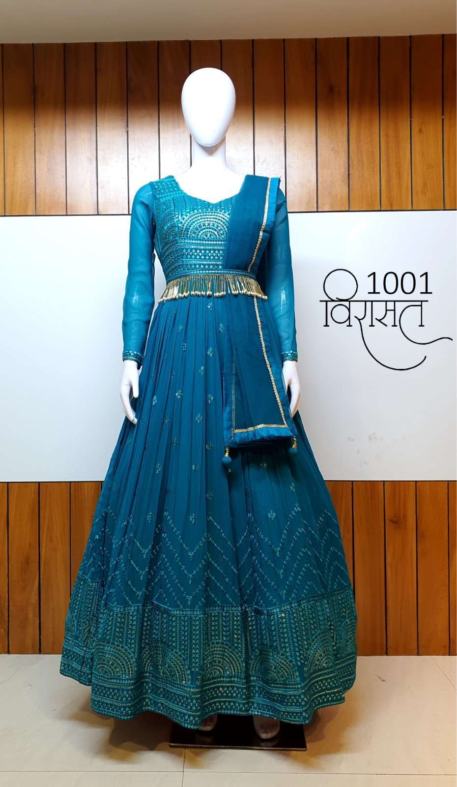 virasat mahek series 1001-1004 pure georgette gown with dupatta 