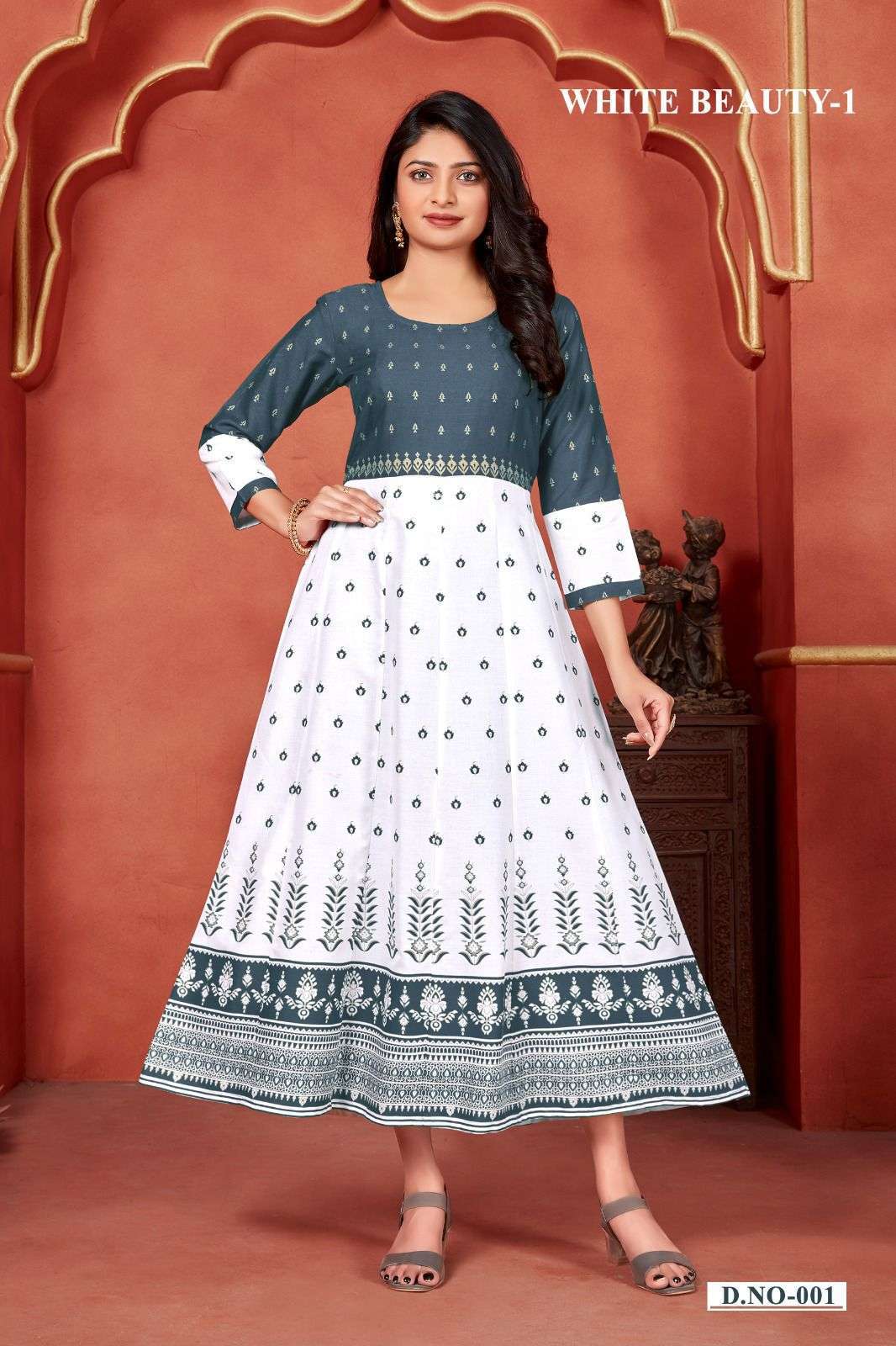 white beauty vol 1 series 001-006 14kg Rayon with Foil Print kurti