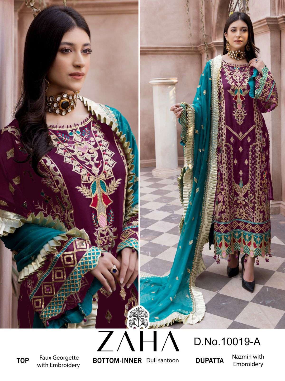 zaha 10019 a georgette embroidered suit