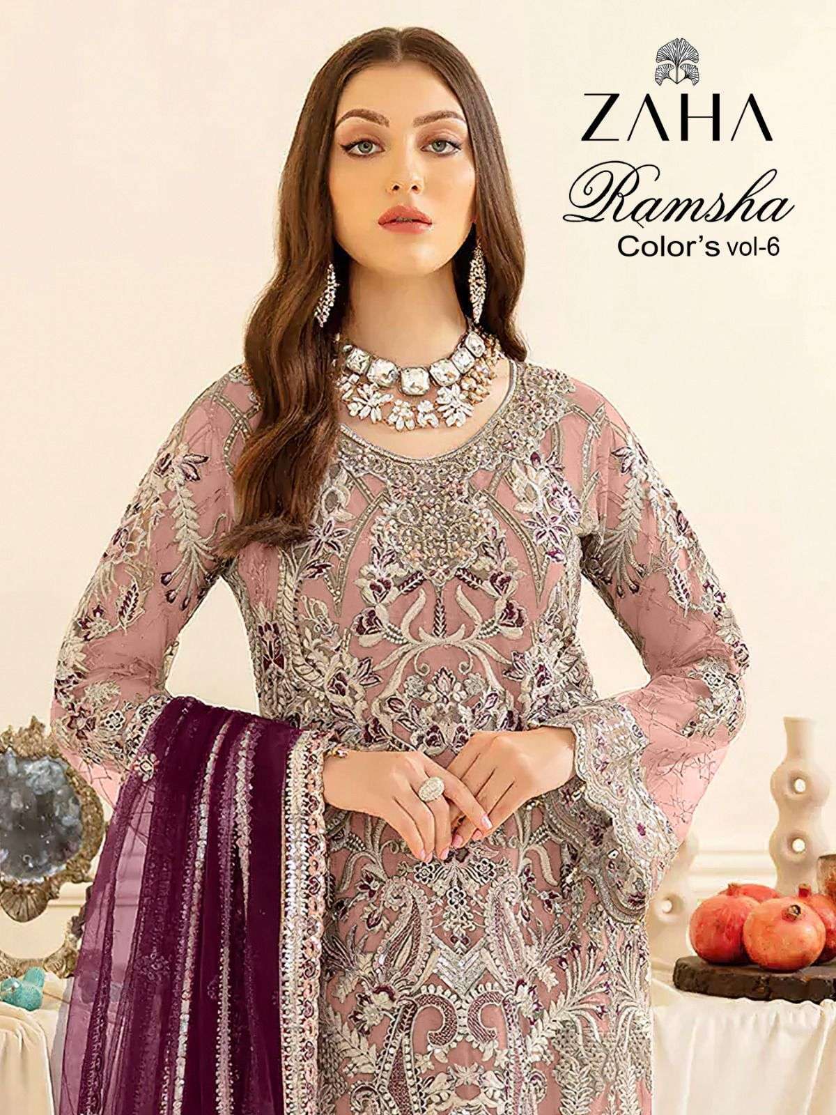 zaha ramsha vol 6 series 10131 georgette embroidery suit 