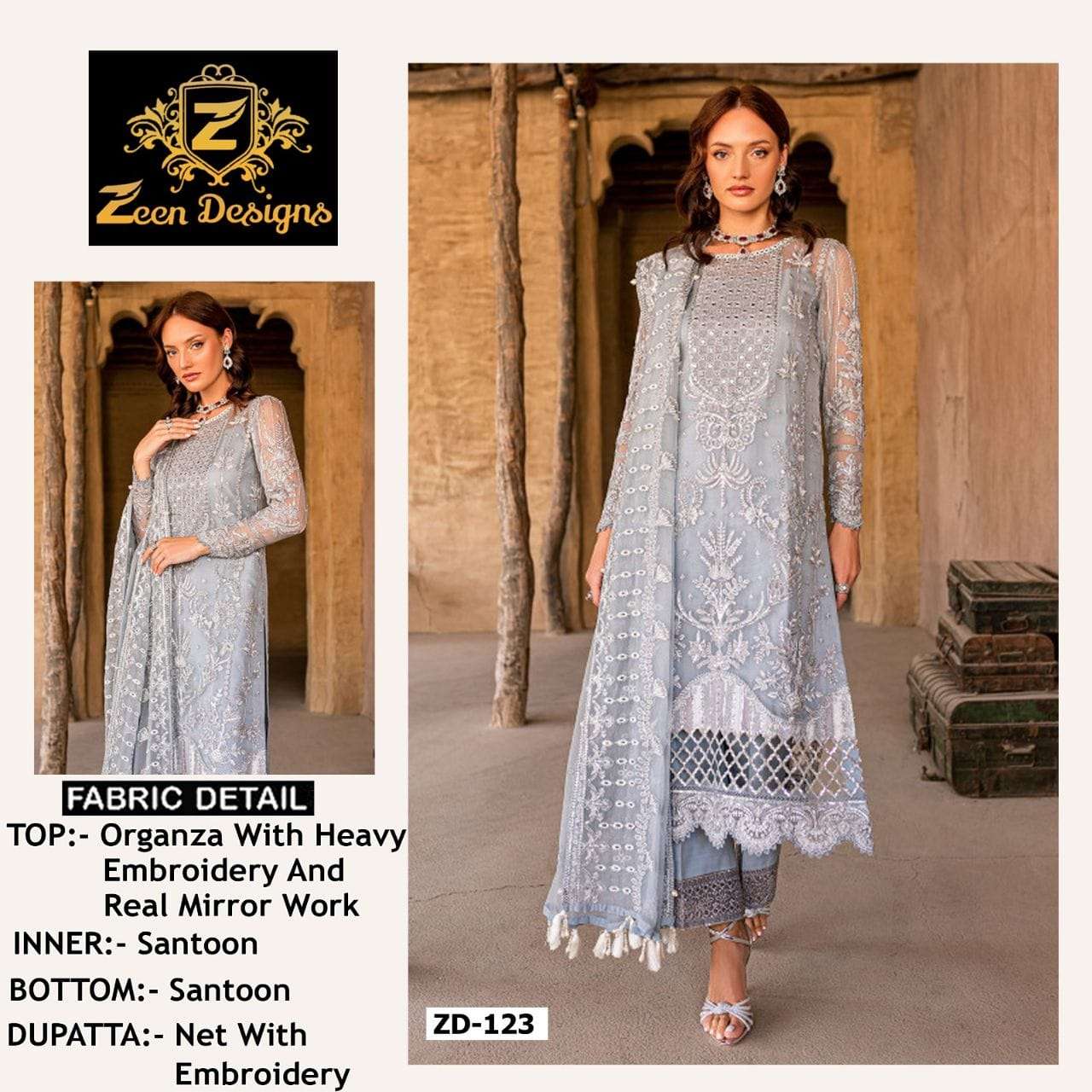 zeen designs gulaal ZD-123 designer organza suit 