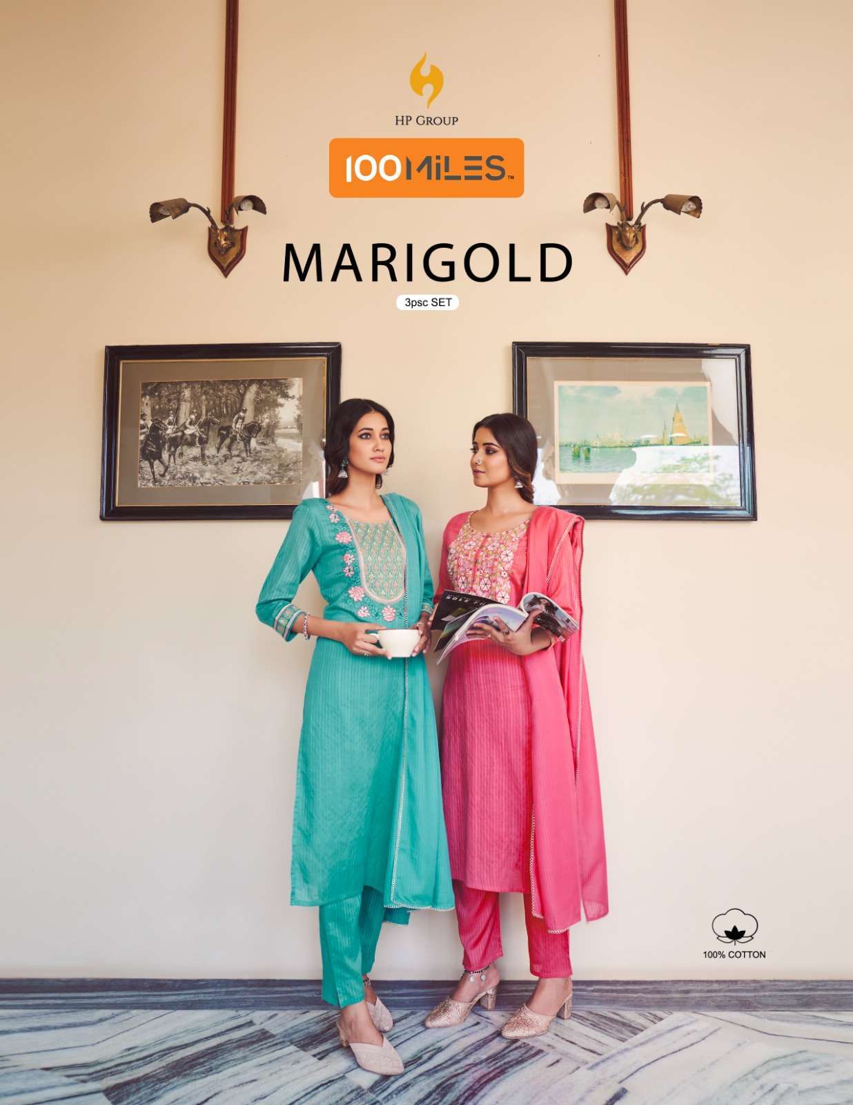 100 miles marigold series 01-04 Pure cotton dobby readymade suit 