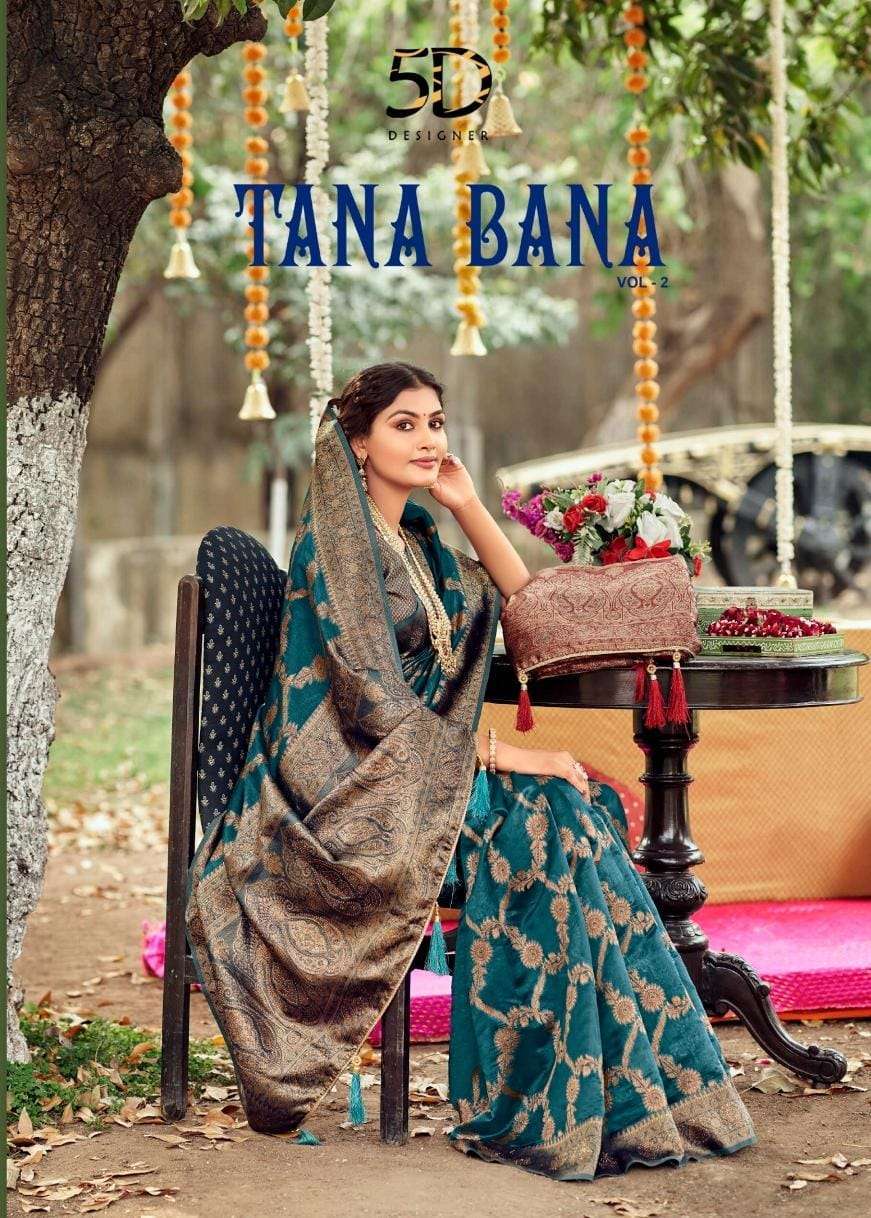5d designer tana bana vol 2 series 107-112 fine organza saree