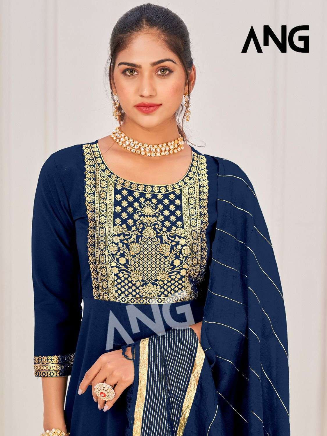 ang 1120 Malai crape with jecard neck readymade suit 