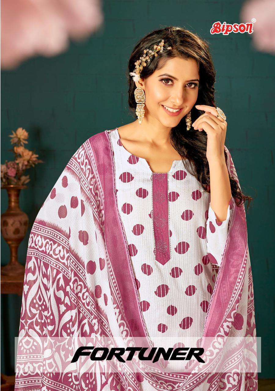 bipson fortuner 2107-2108 pure cotton corchet print suit 