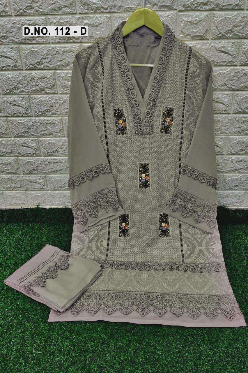 D.No 112 Fox Georgette Heavy Embroidery Kurti With Lace