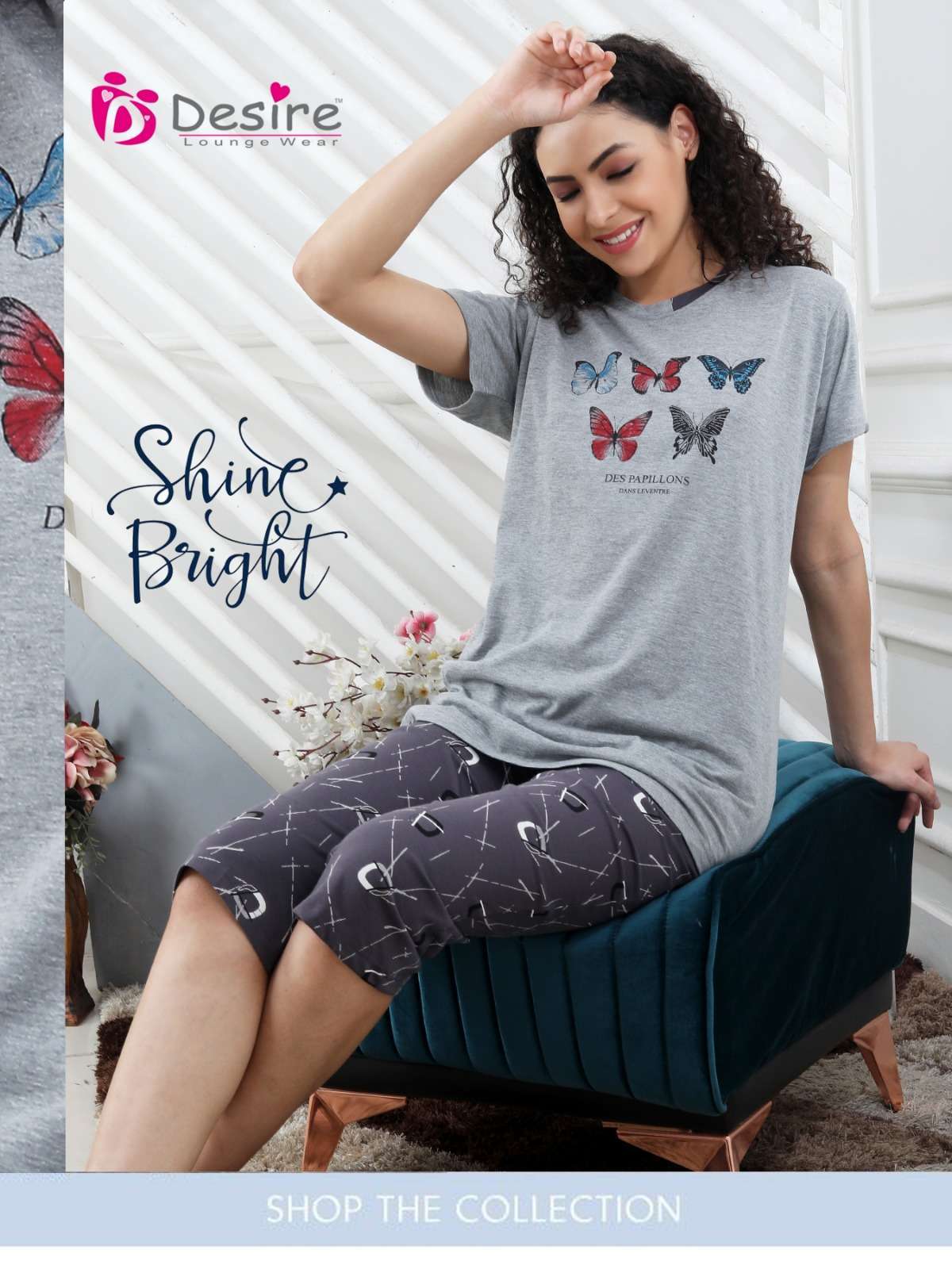 desire tshirt with capri night wear design collection in cotton