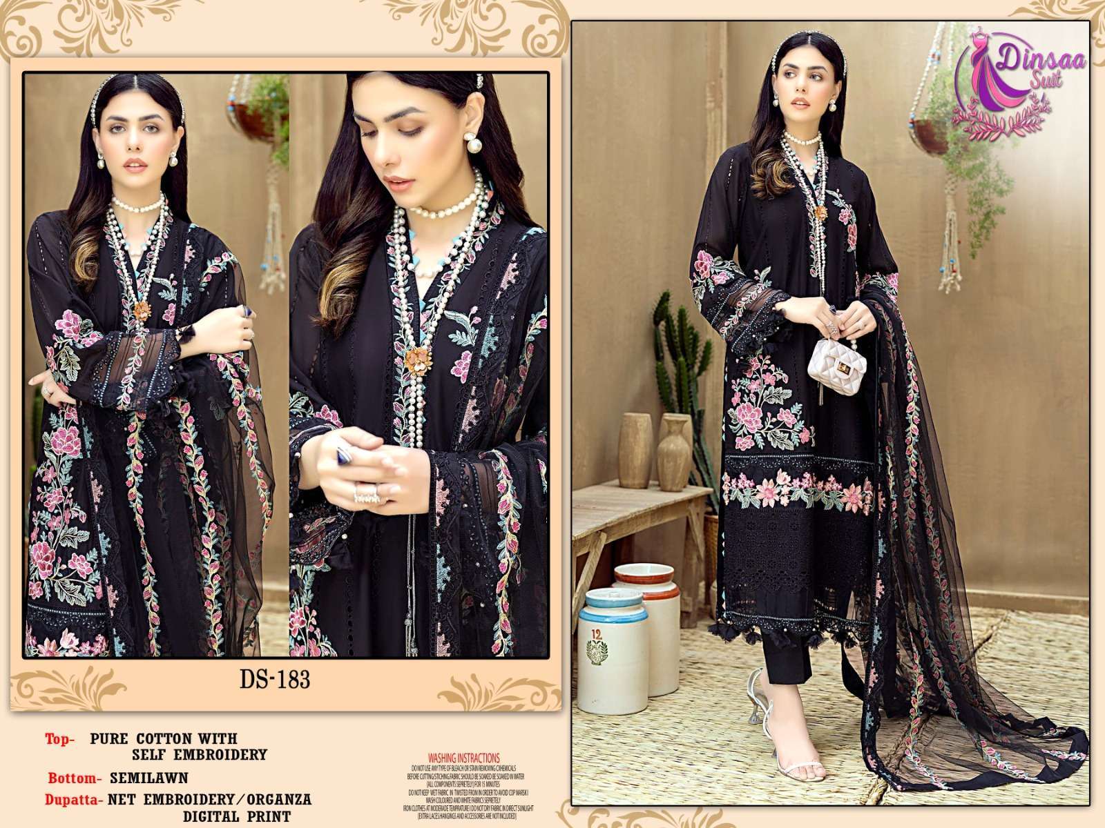 dinsaa suit adans libas vol 1 series 179-183 pure cambric cotton suit