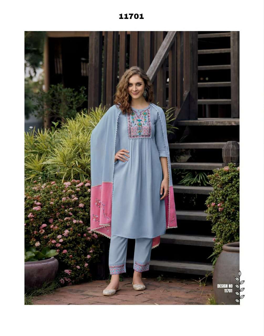 Embroidery And Handwork on Pure Cotton Straight Kurti Pant Dupatta Set