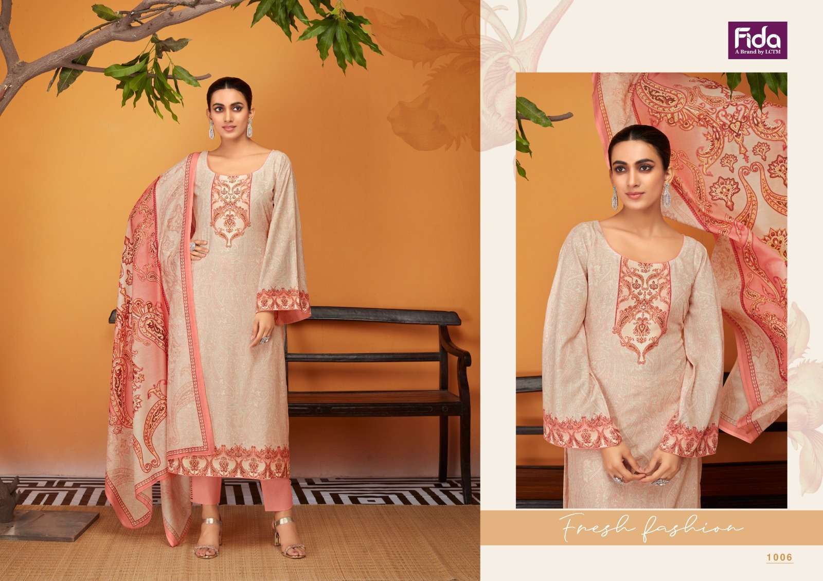 fida isha series 1001-1006 digital karachi cotton suit 