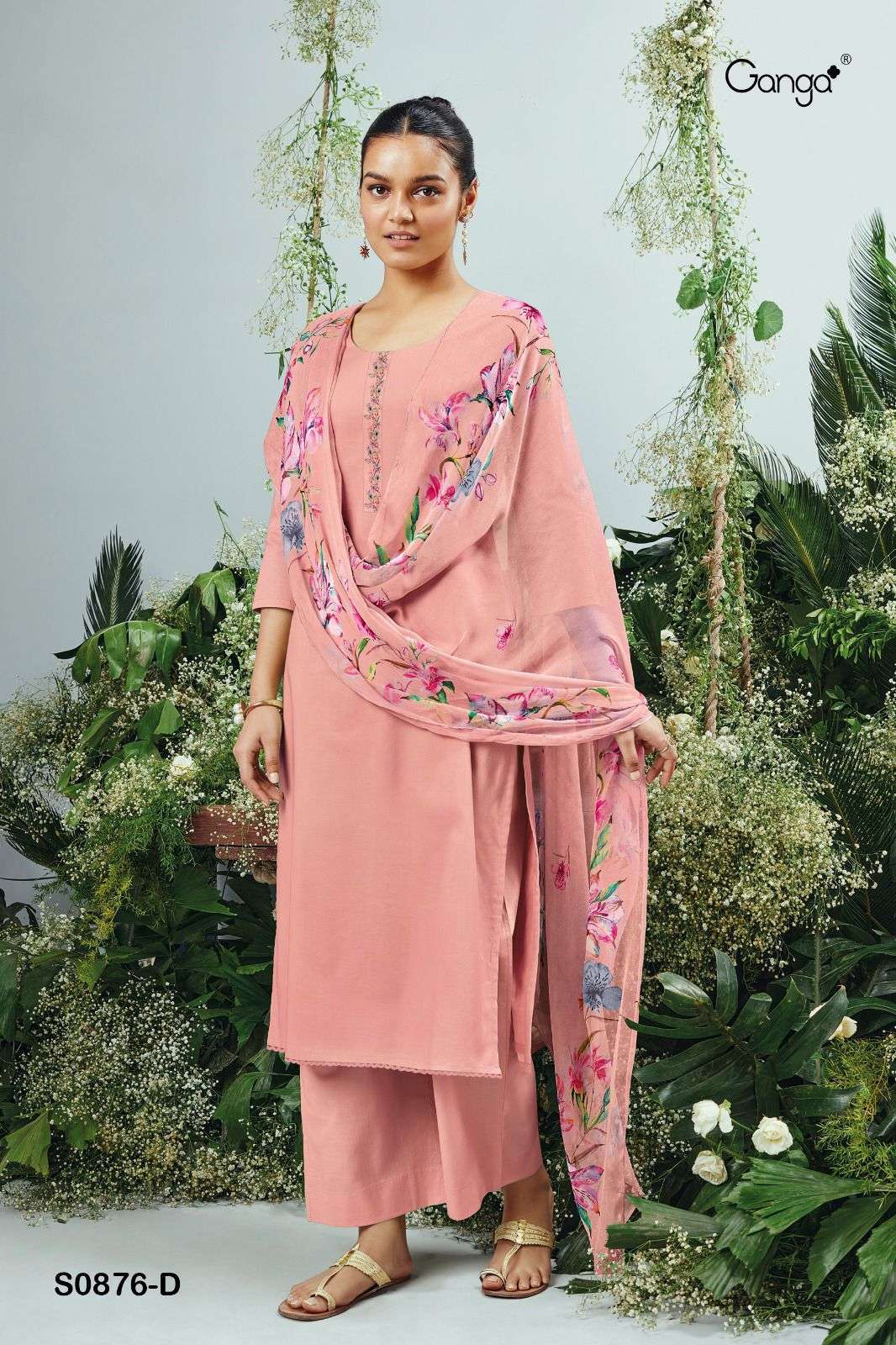 ganga ruha 876 premium cotton solid printed neck suit 