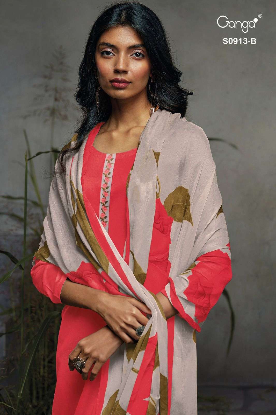 ganga ruha 913 premium cotton solid printed neck suit 