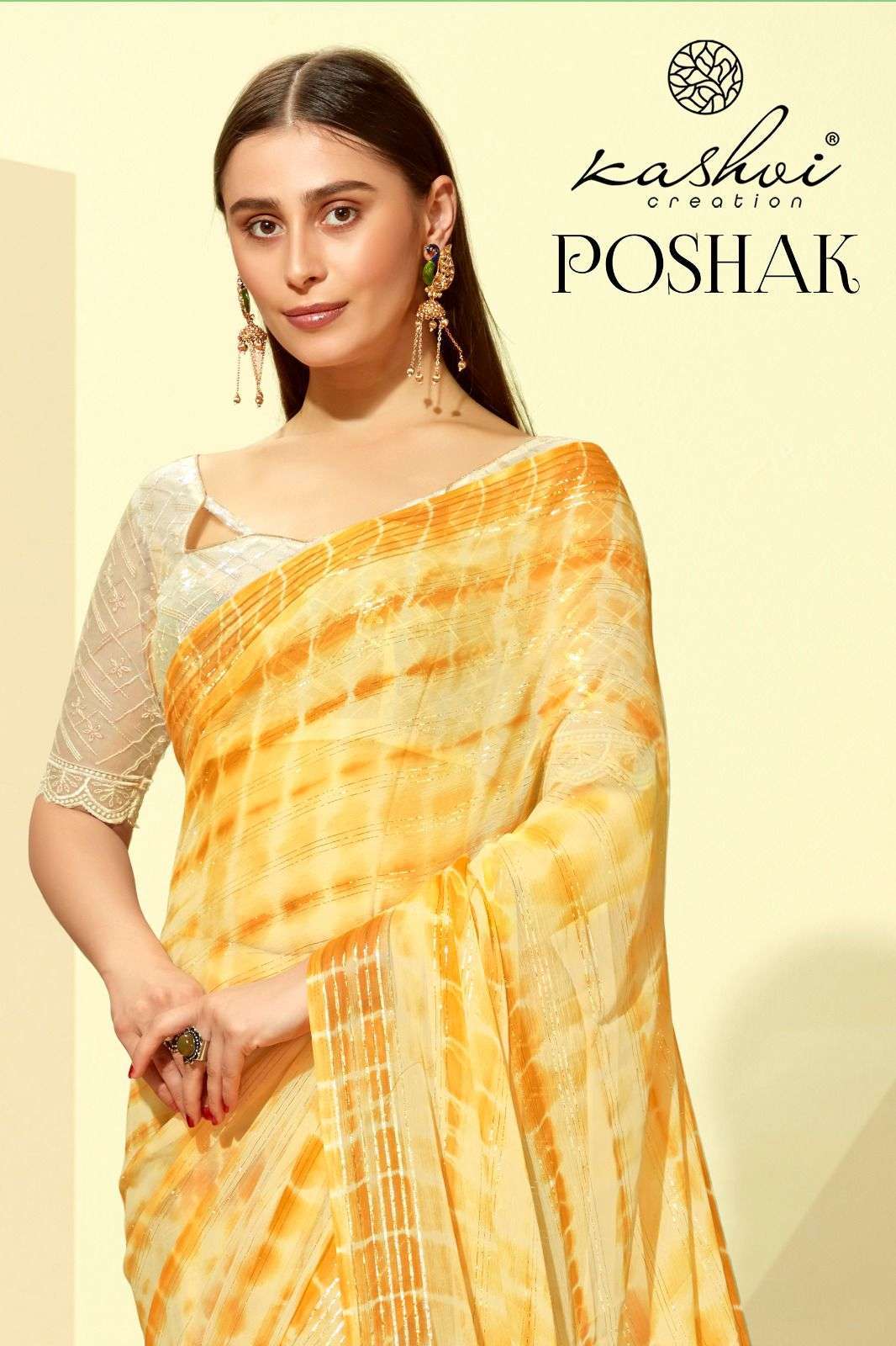 kashvi poshak series 75001-75008 golden chiffon saree