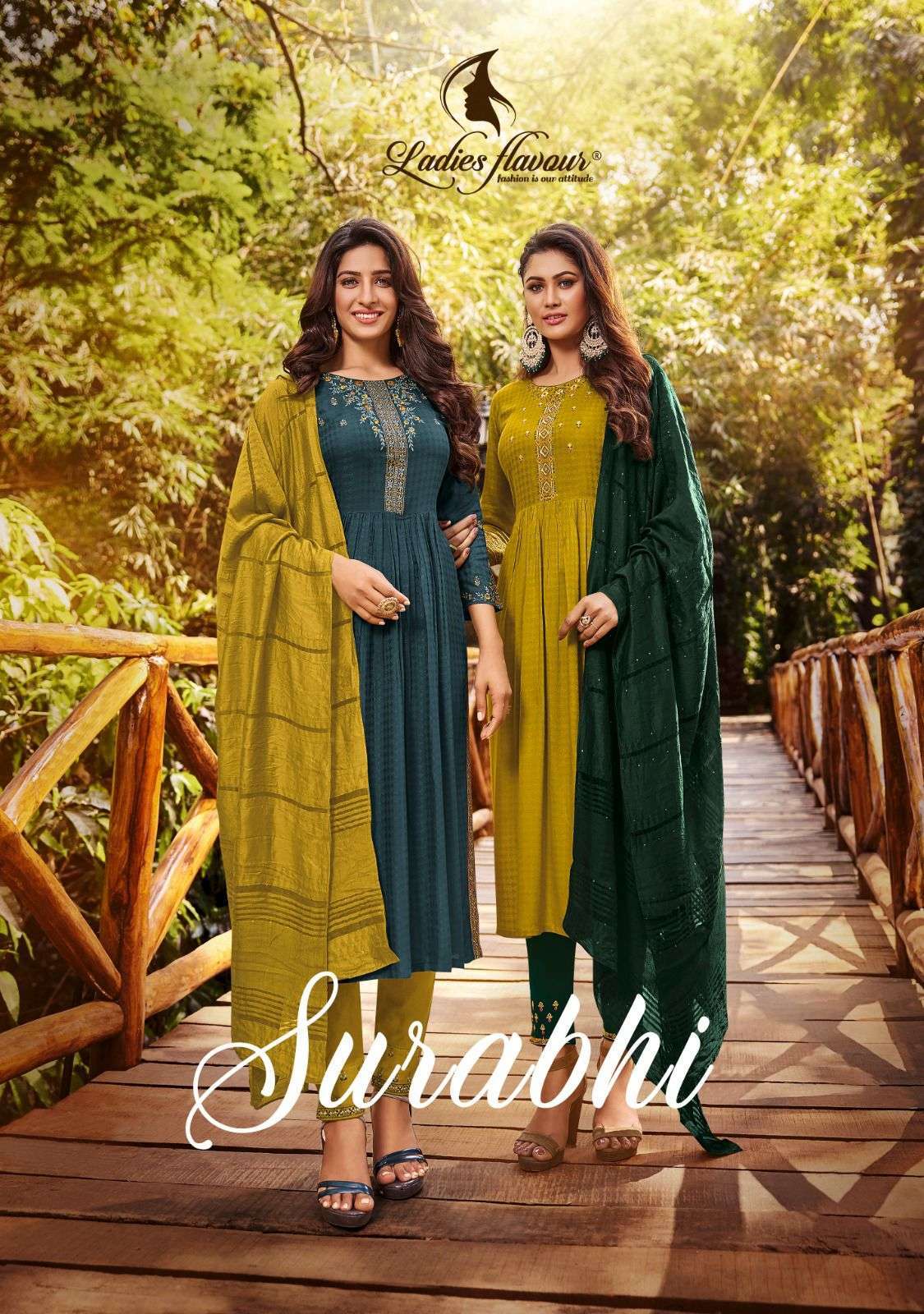 ladies flavour surabhi series 1001-1006 Hevay Rayon readymade suit