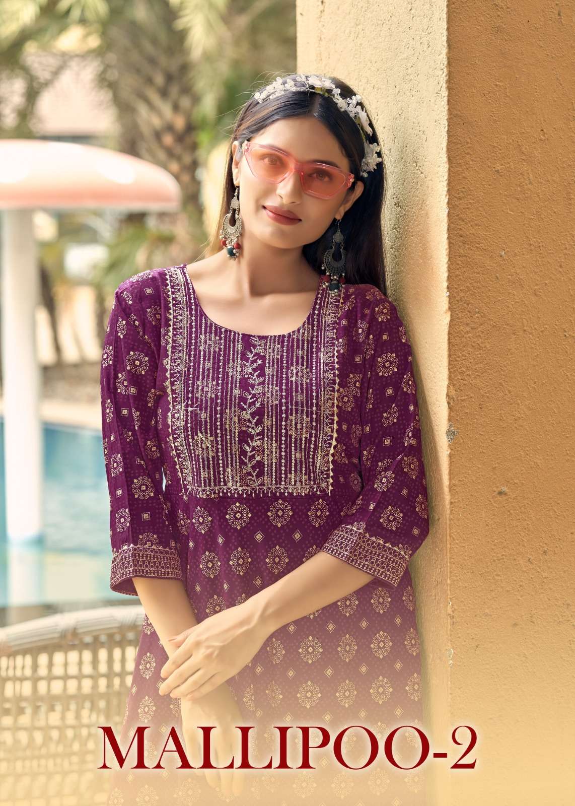 mallipoo vol 12 designer 14kg Rayon with  Print kurti