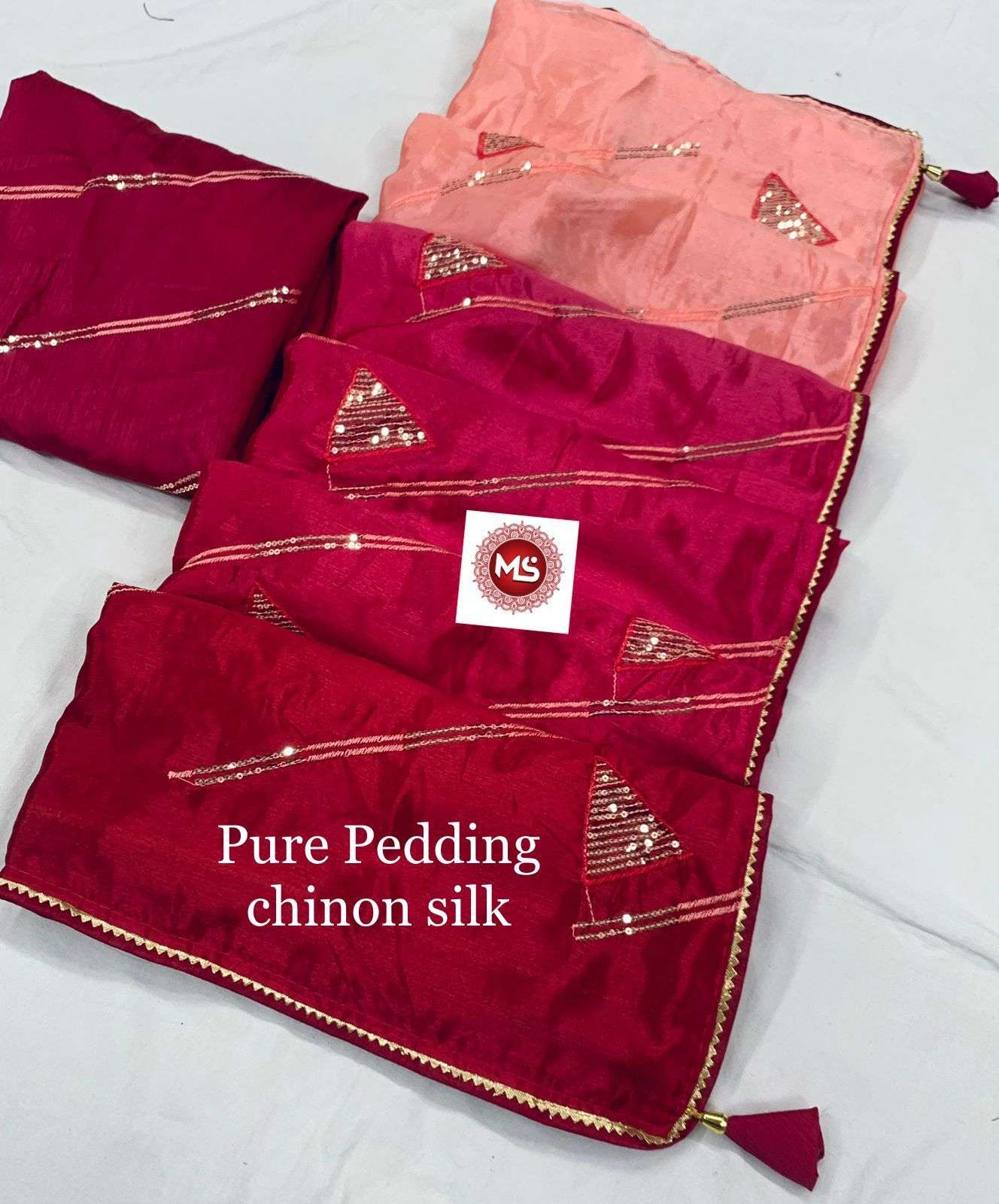 ms brand Chinon Pedding seqins lehriya work sarees