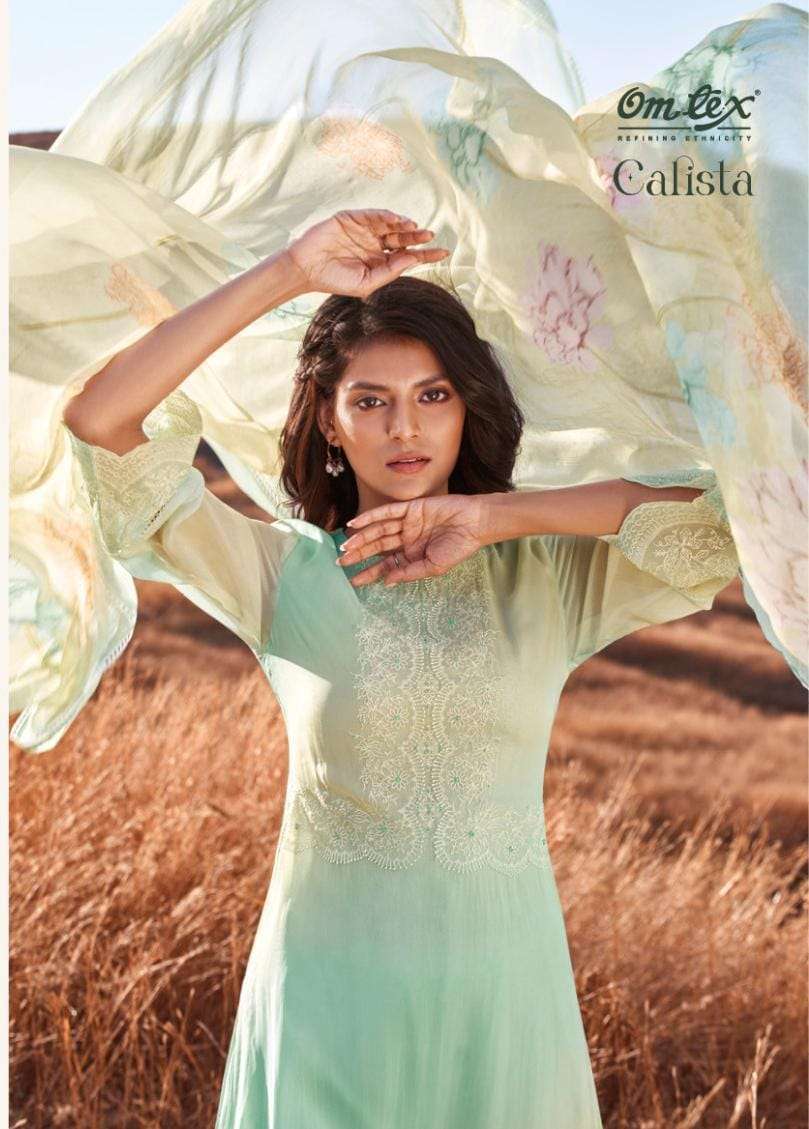 omtex calista series 1661 organza printed embroidery suit 