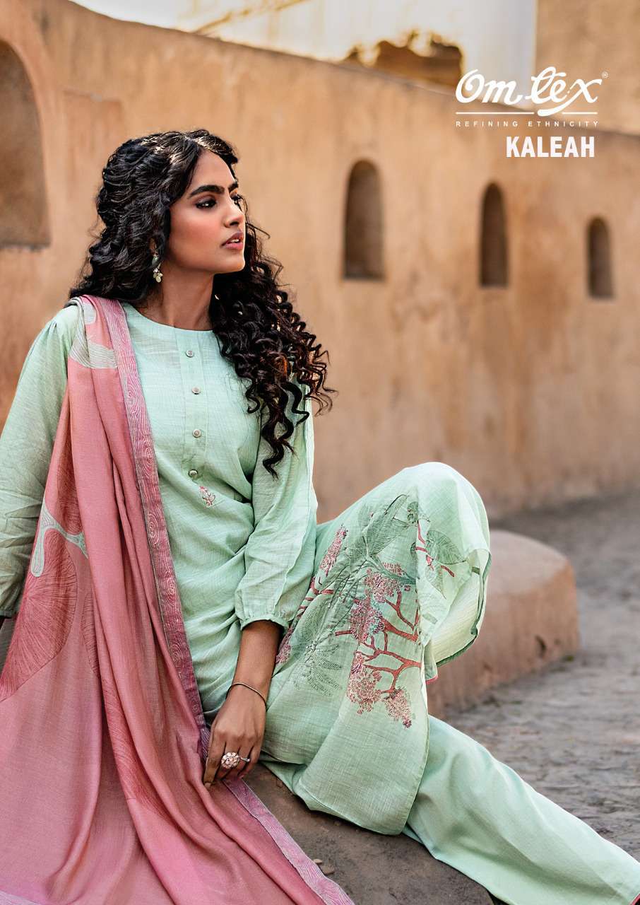 omtex kaleha series 1371 muslin linen digital print work suit 