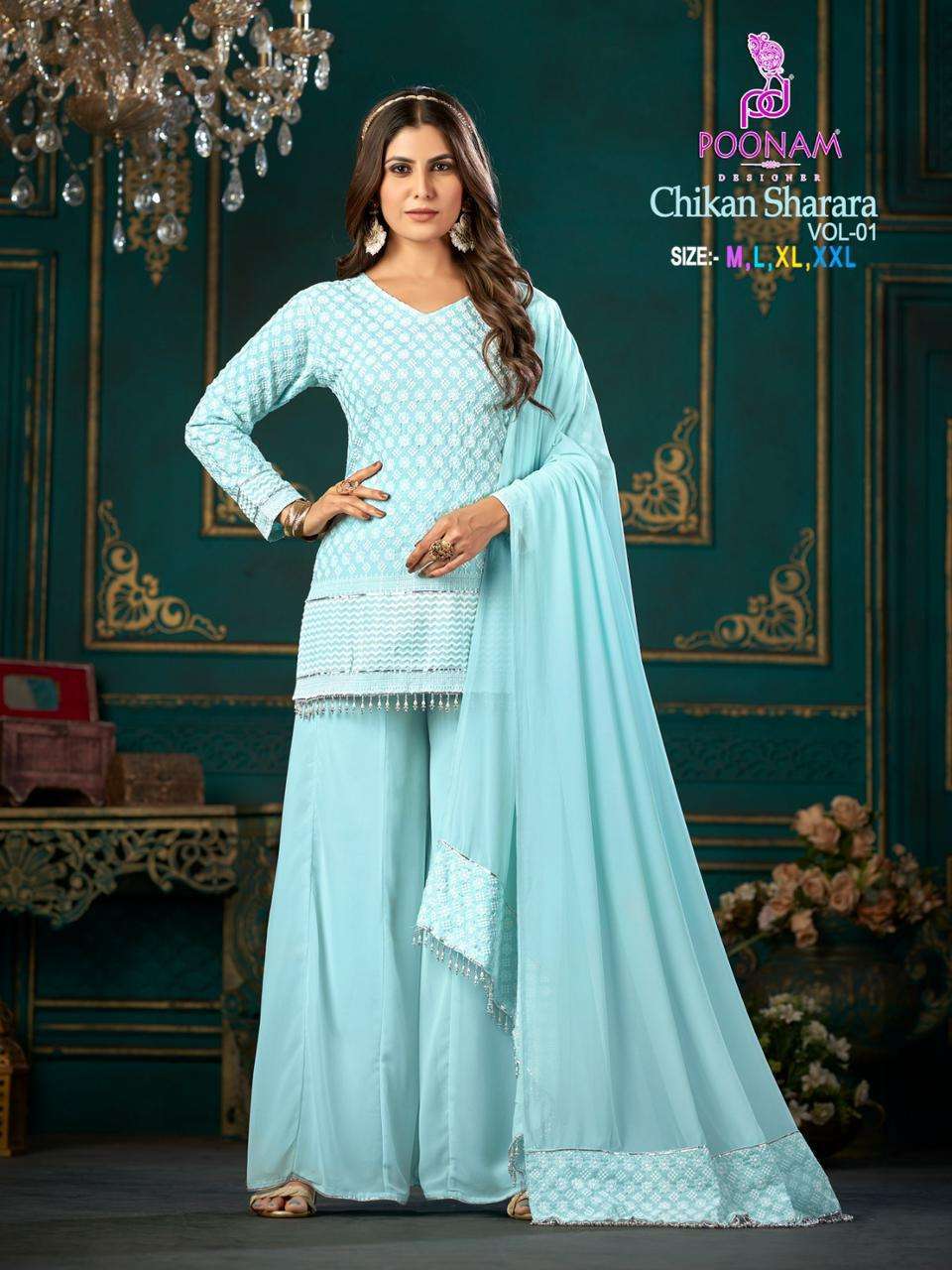 poonam chikan sharara vol 1 series 1001-1004 Rayon chikan work suit