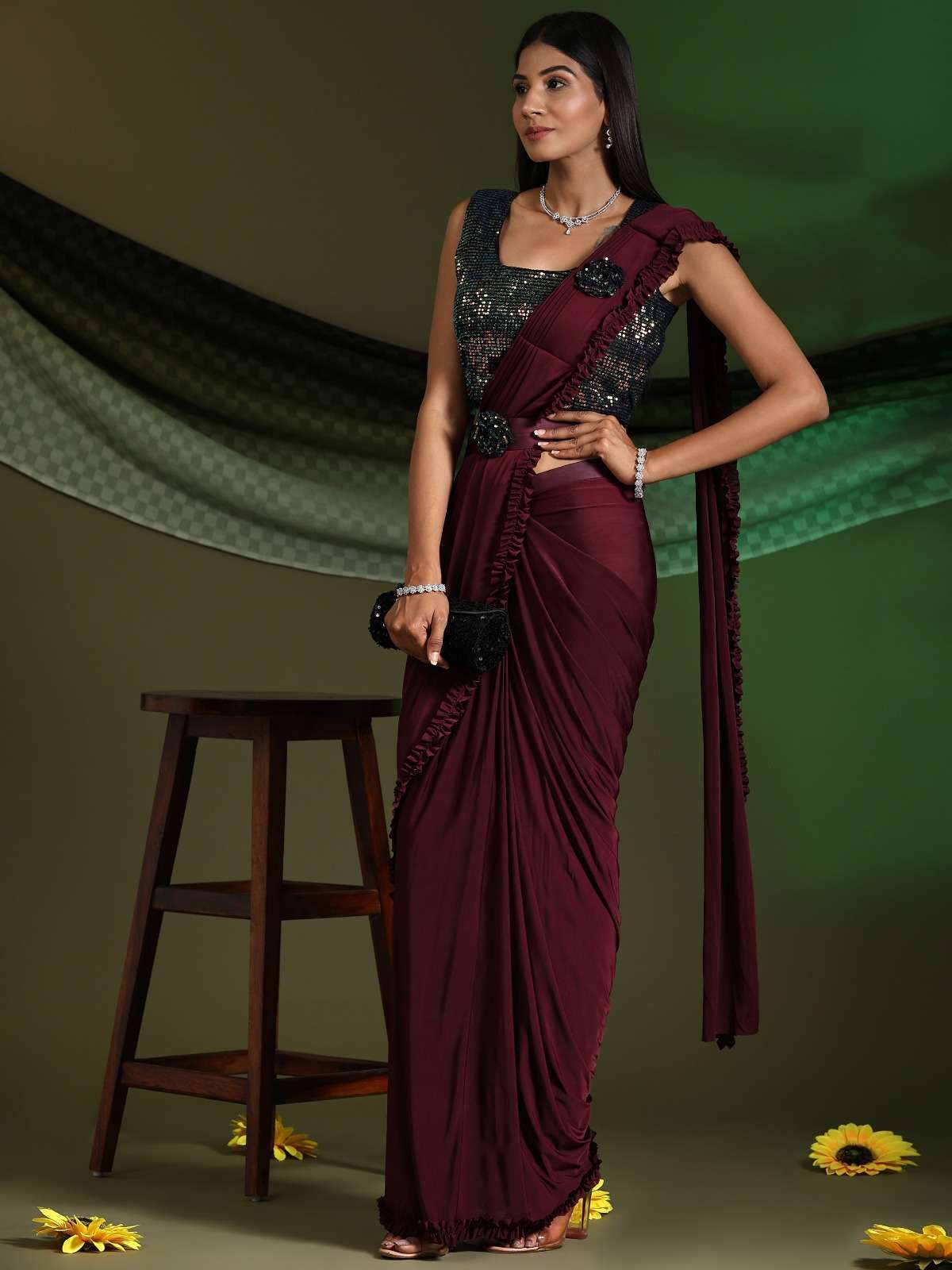 pr 101007 imported fabric sequence work saree