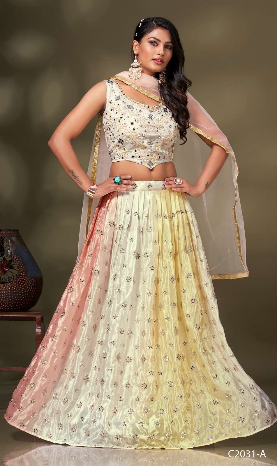 pr c 2031 ready to wear chinon mirror work single lehenga choli