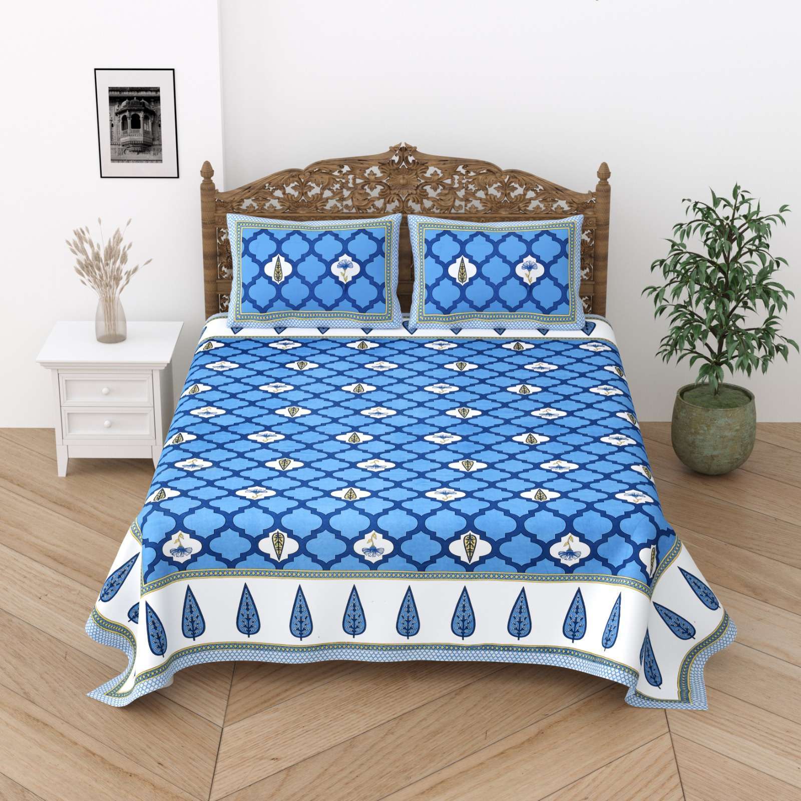 pr gangaur king size Pure Cotton bedsheet with two matching pillow cover 