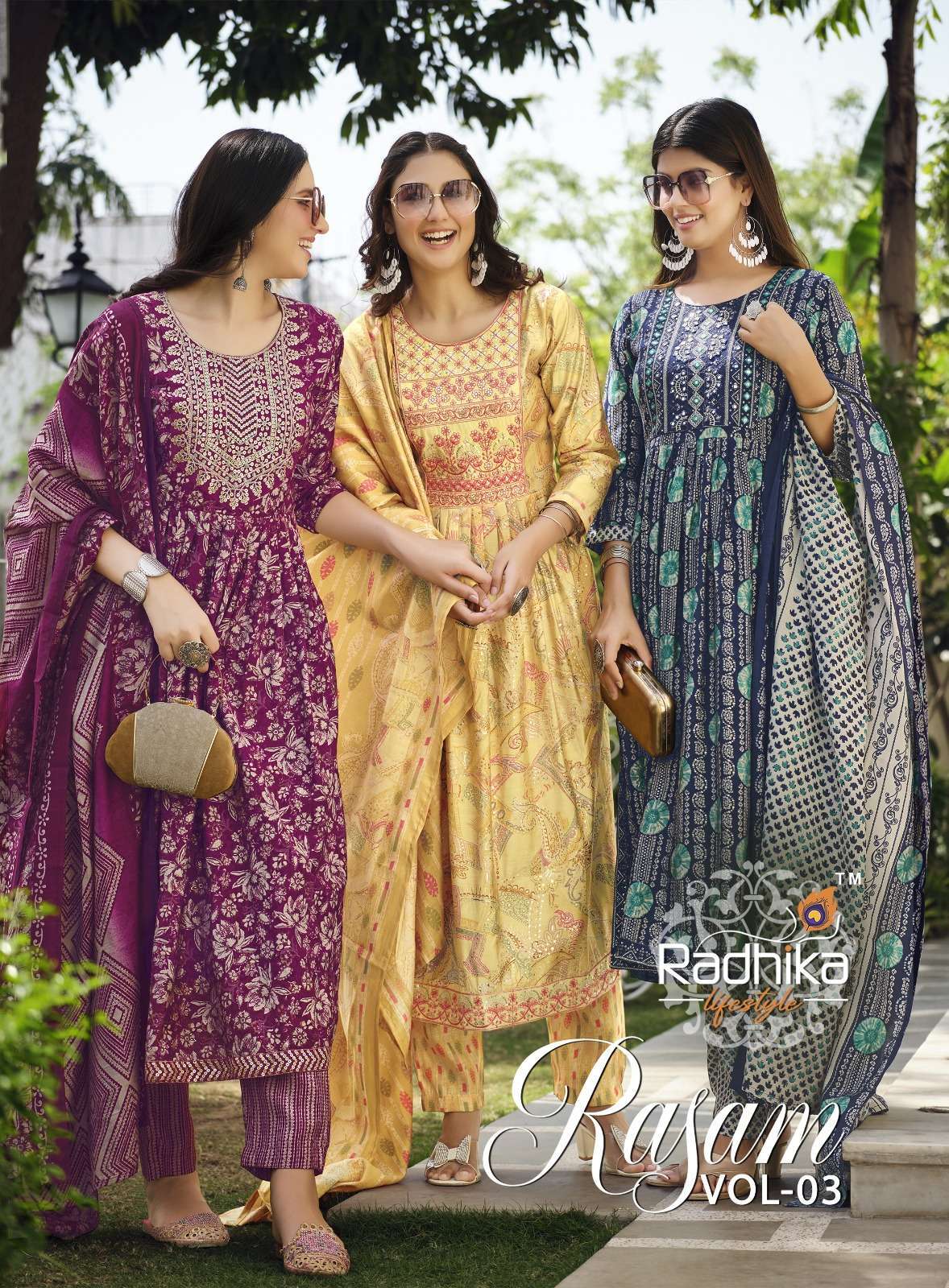 radhika rasam vol 3 series 3001-3008 pure muslin readymade suit 