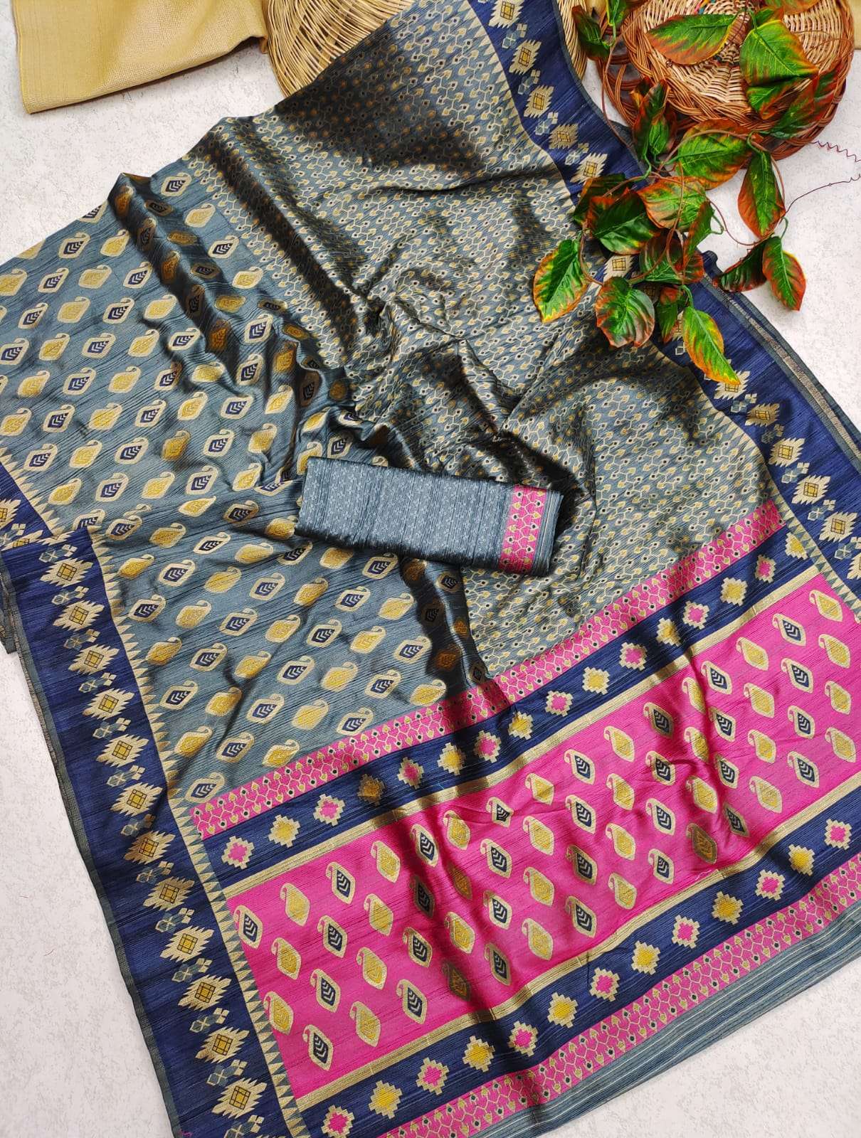 rajgharana Pure tussar silk saree with all over meena weaves